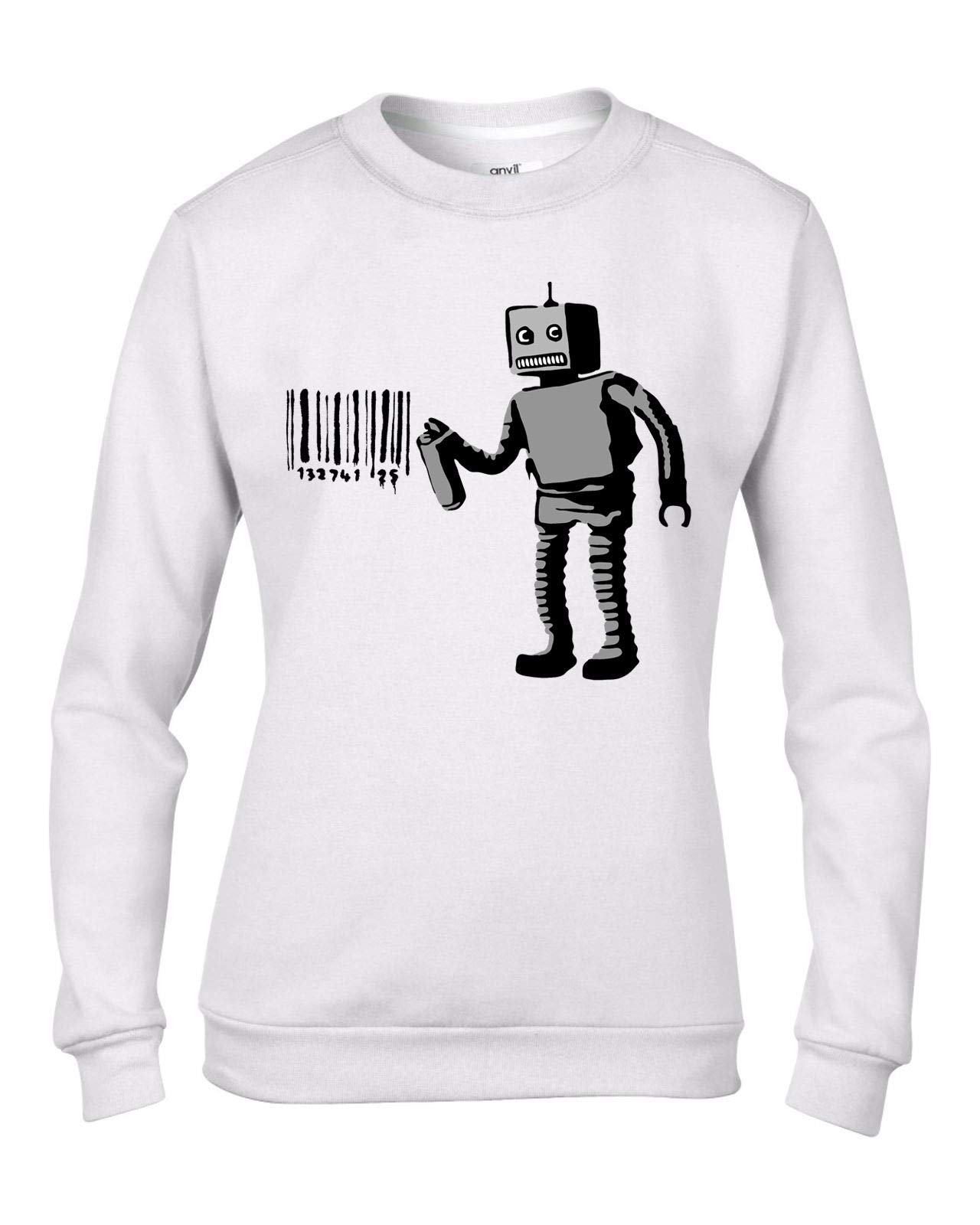 Banksy Barcode Robot Graffiti Women's Sweatshirt - Trendy Tribal Graphic T-Shirt for Women - Perfect for Streetwear Fashion & Urban Outfits
