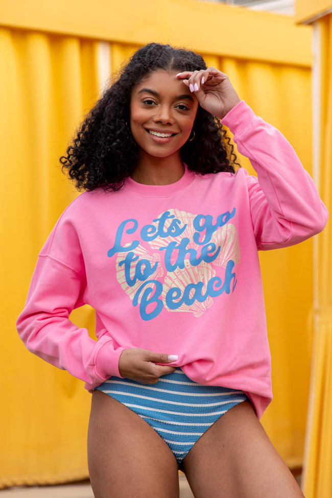 Trendy Pink Graphic Beach Sweatshirt for Women - Soft & Comfortable Pullover - Perfect for Summer Outings, Vacations & Casual Wear