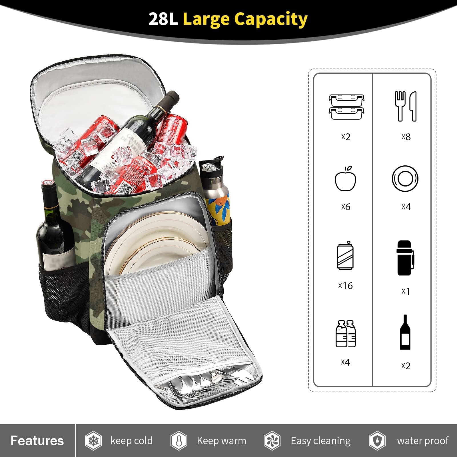 DOMIKING Camouflage Cooler Backpack for Men - Insulated Lunch Box with Padded Straps, 14-Camouflage - Perfect for Hiking, Camping, Fishing & Outdoor Adventures