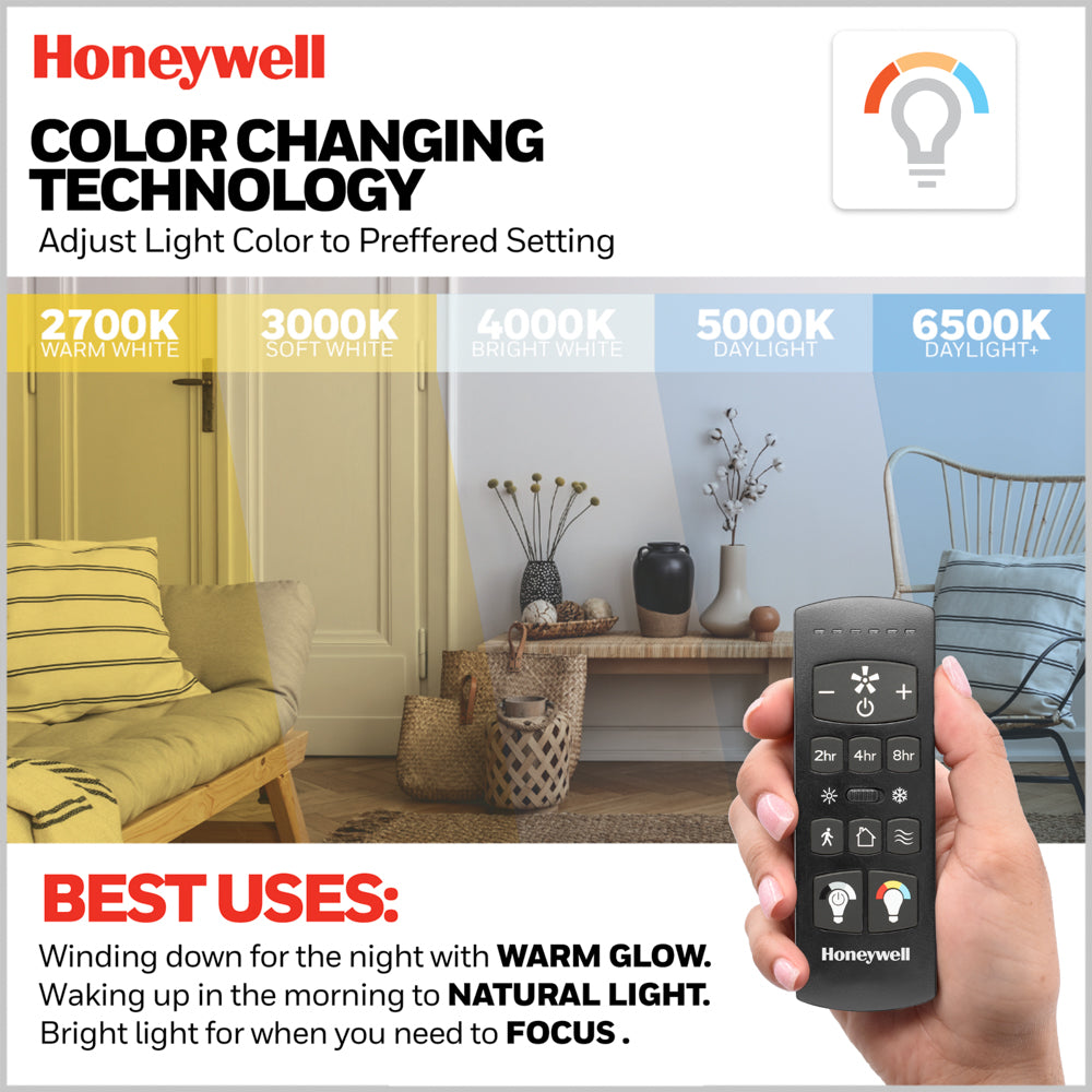 70 Inch Honeywell Xerxes Matte Black Smart LED Ceiling Fan with Remote Control - Dimmable Light, 6 Speeds, Reversible Blades for Living Room, Bedroom, and Office