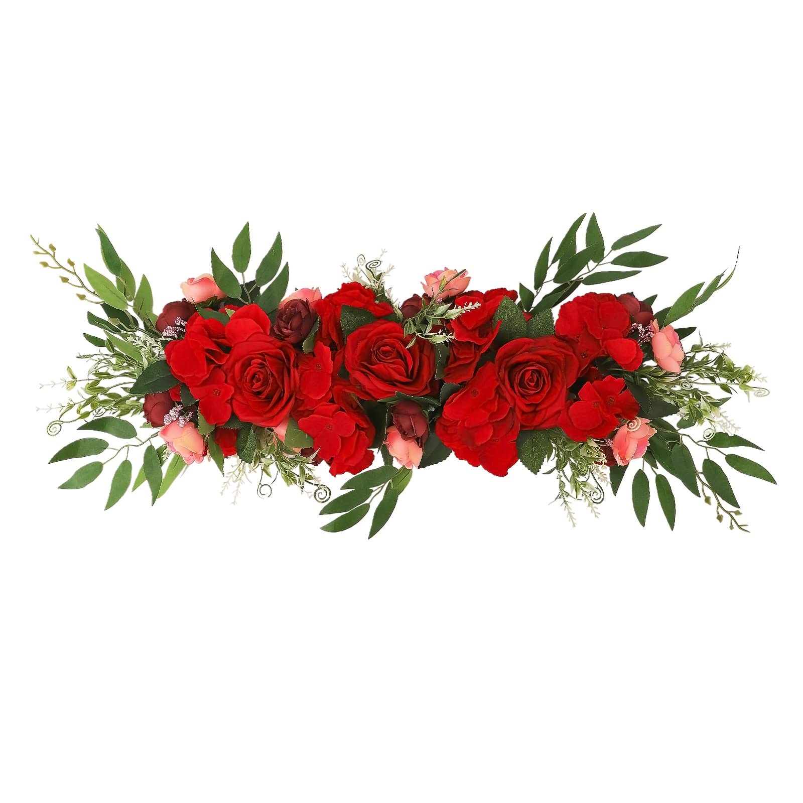 Artificial Rose Flower Swag - Wedding Arch & Chair Decor, Fake Floral Arrangement for Table Decorations & Welcome Signs (Red) | Perfect for Wedding Ceremonies, Bridal Showers & Home Decor