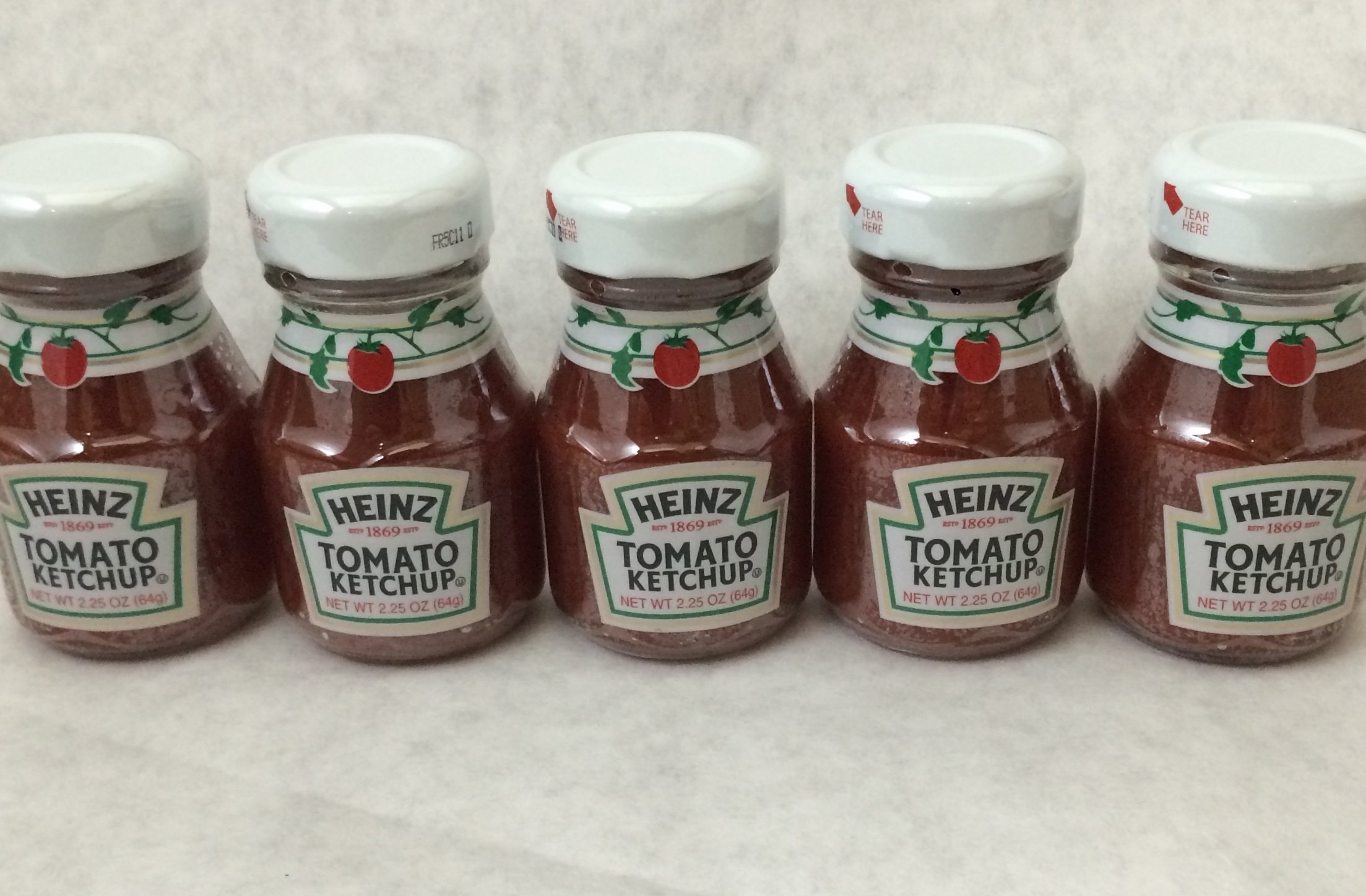 Heinz Tomato Ketchup 2.25 Oz Mini Glass Bottles - Pack of 5 | Perfect for Picnics, BBQs & Travel Snacks
