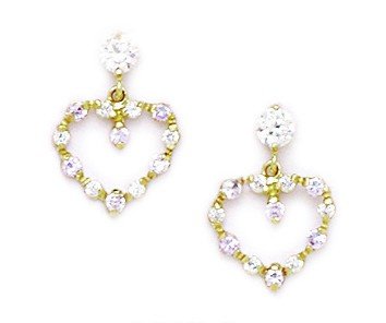 14K Yellow Gold June Light Purple CZ Cubic Zirconia Simulated Diamond Heart Stud Earrings for Women - 15x10mm Screw Back, Elegant Gift for Anniversary, Valentine's Day & Special Occasions
