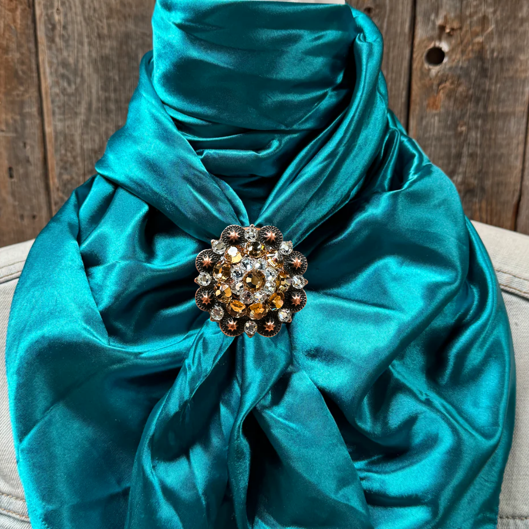 35X35 Solid Teal Wild Scarf with Crystal Concho Slides - Western Style Bandana for Cowboy, Cowgirl & Outdoor Enthusiasts - Perfect for Rodeo, Horse Riding & Cold Weather Protection
