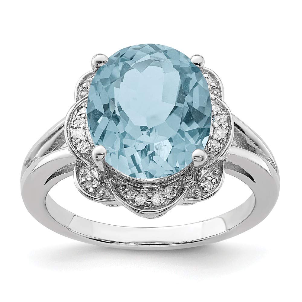 925 Sterling Silver Swiss Blue Topaz & Diamond Ring for Engagement & Wedding