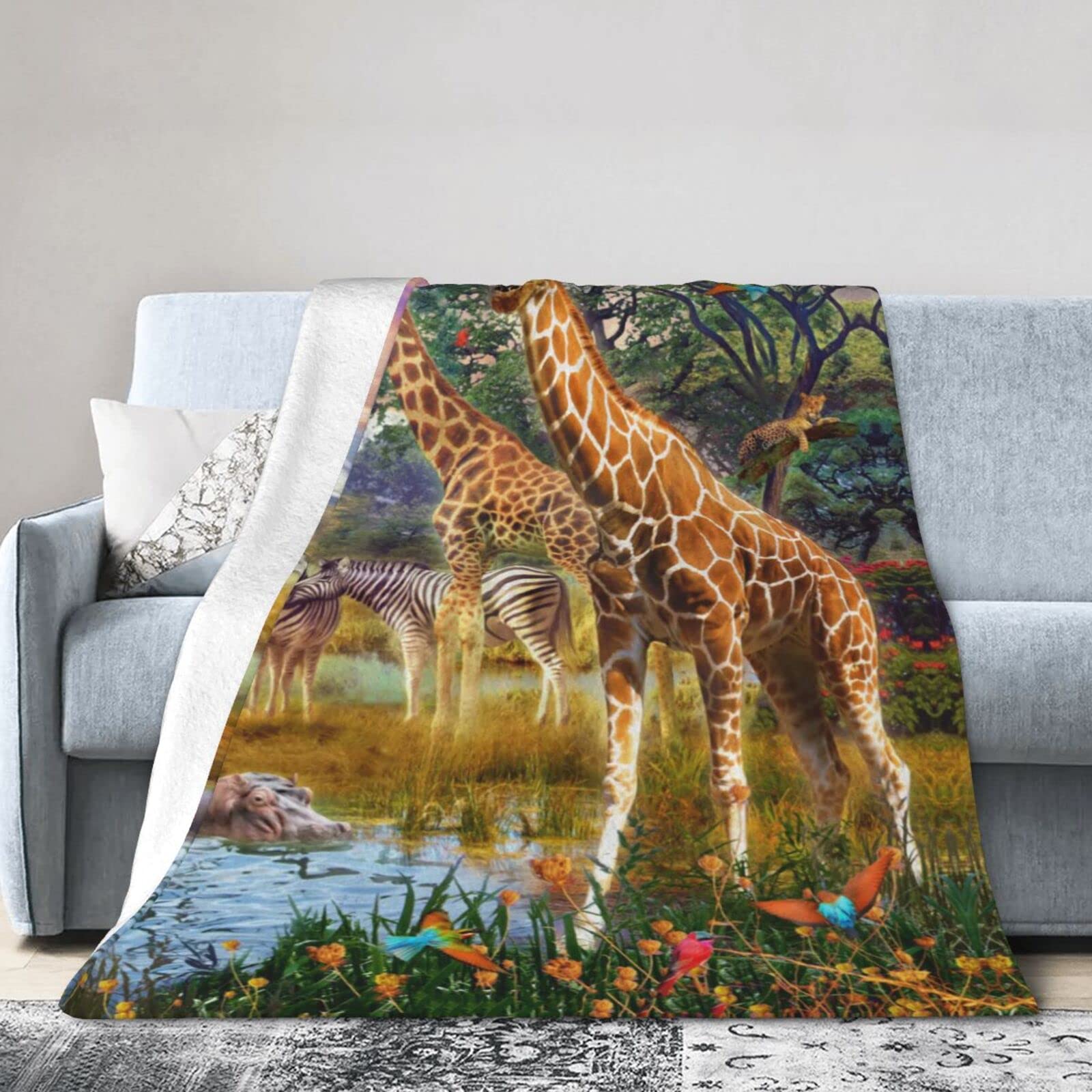 Soft Flannel Fleece Giraffe Blanket - 80