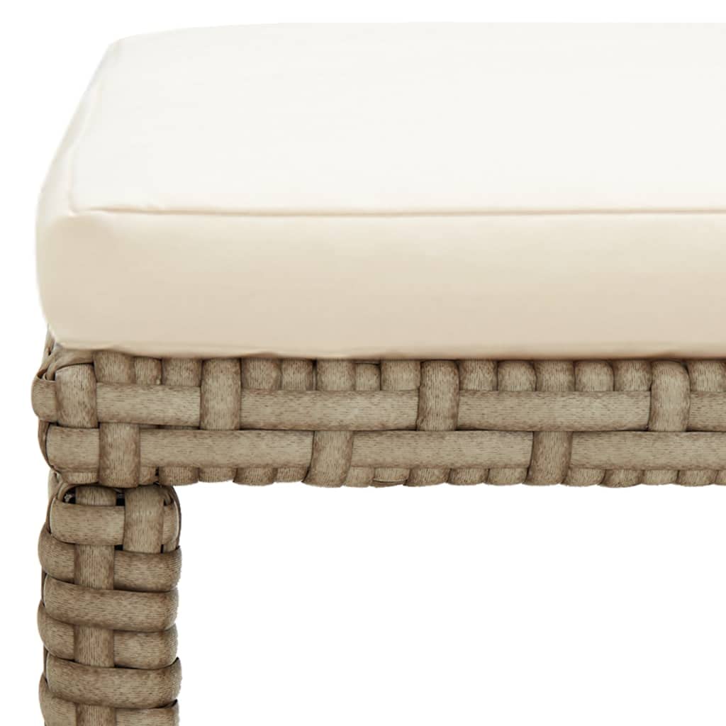 2-Piece Beige Poly Rattan Patio Stools with Cushions - Outdoor Garden, Poolside, or Deck Seating Furniture for Relaxing and Entertaining