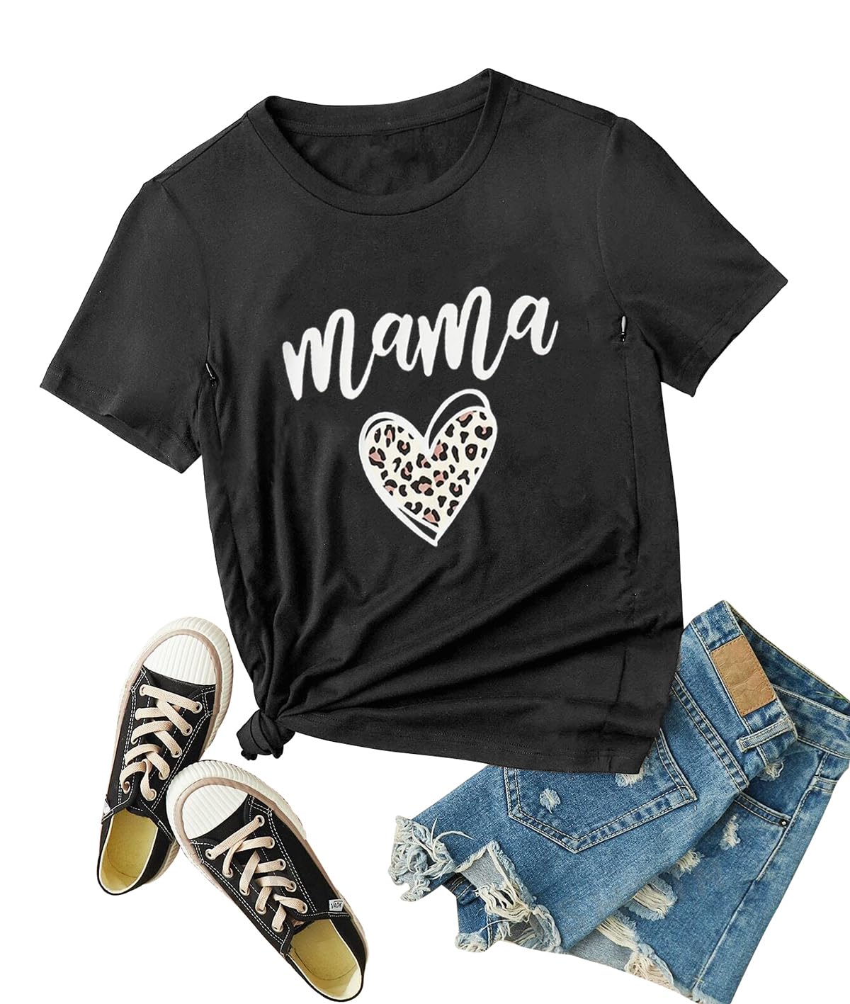 Funny Mama Nursing Shirt - Cute Leopard Heart Graphic Maternity Breastfeeding Top with Friendly Zip | Comfortable & Stylish for Pregnancy & Nursing Moms | Perfect for Casual Wear, Mother's Day & Baby Showers