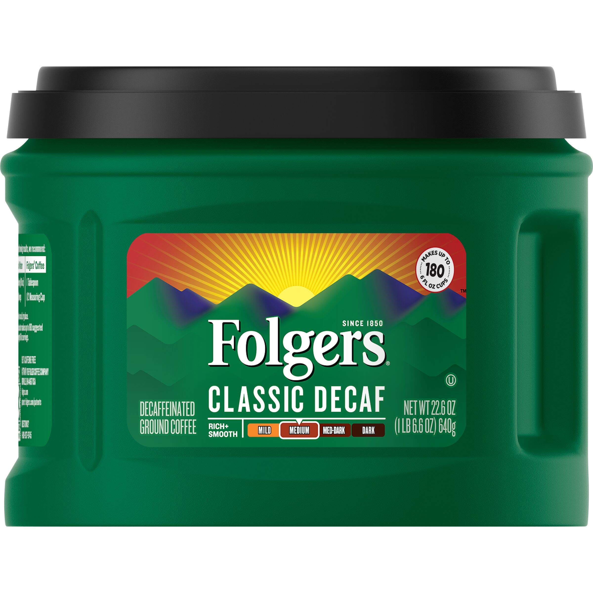 Folgers Classic Decaf Medium Roast Ground Coffee - 22.6oz (Pack of 6) | Rich & Smooth Flavor | Perfect for Home, Office & Camping | Caffeine-Free Morning Brew