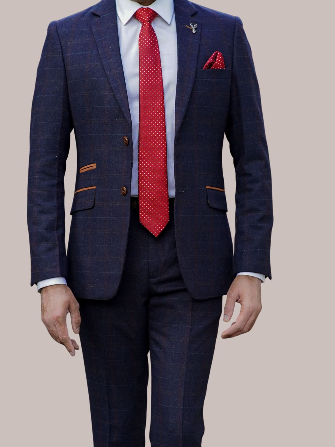 Barucci Bruno Men's Navy Slim Fit Tweed 3 Piece Suit | Formal Business Attire | Wedding, Office & Special Occasion Wear