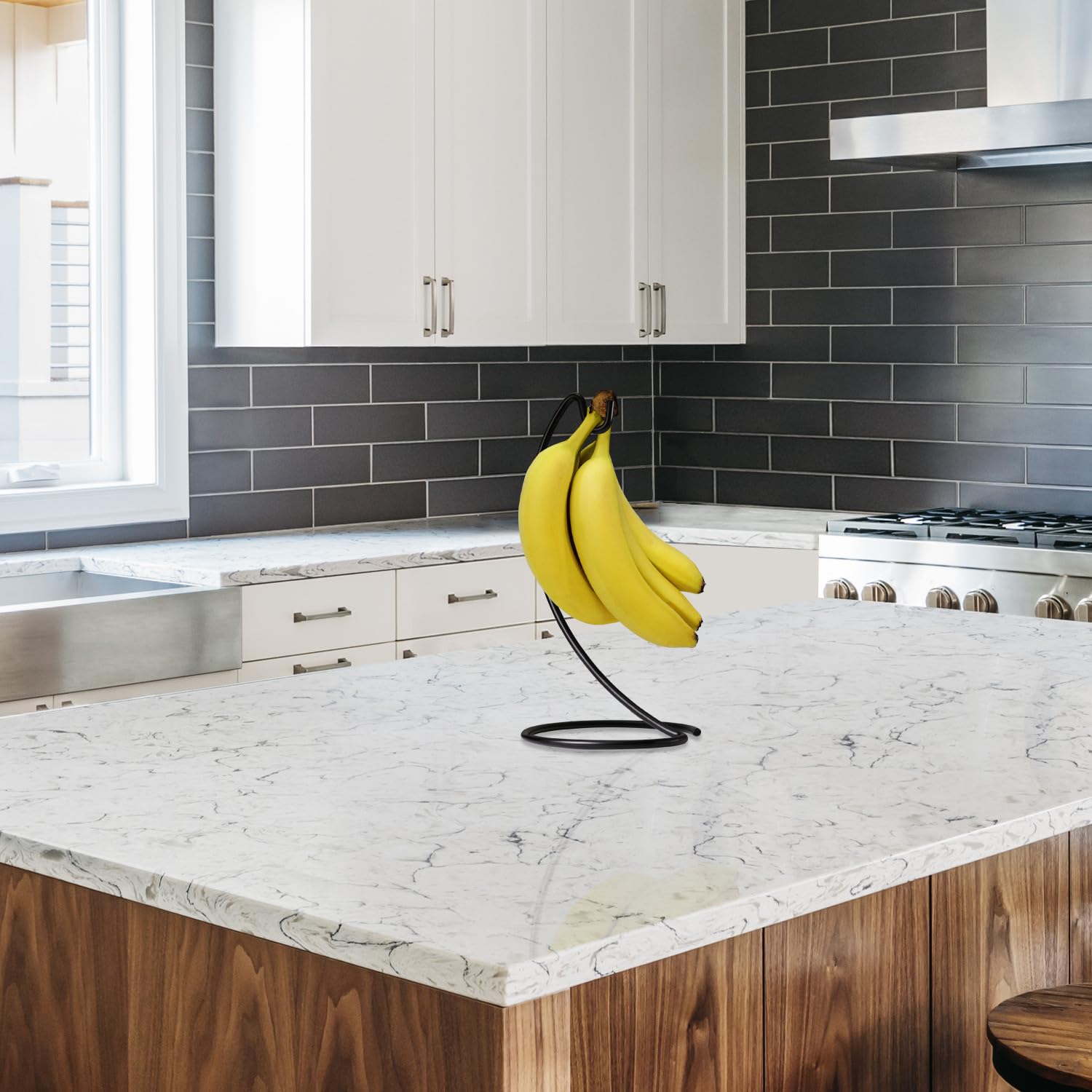 Blue Donut Banana Hanger - Modern Banana Holder Stand with Hook for Kitchen Countertop | Durable Kitchen Accessories for Organizing Fruits | Perfect for Home, Office, or Restaurant Use