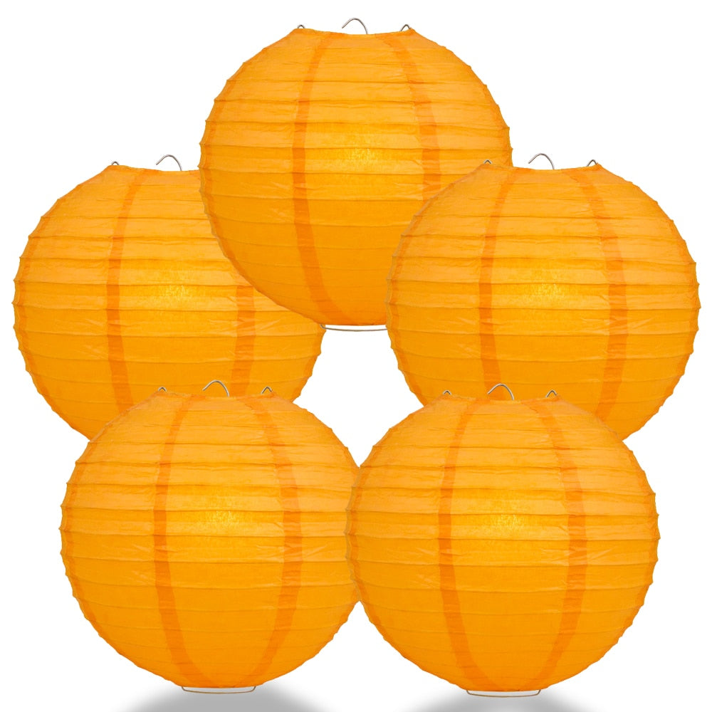 5 Pack 8 Inch Orange Parallel Ribbing Round Paper Lanterns - Chinese Style Party Decorations for Wedding, Festival & Home Decoration