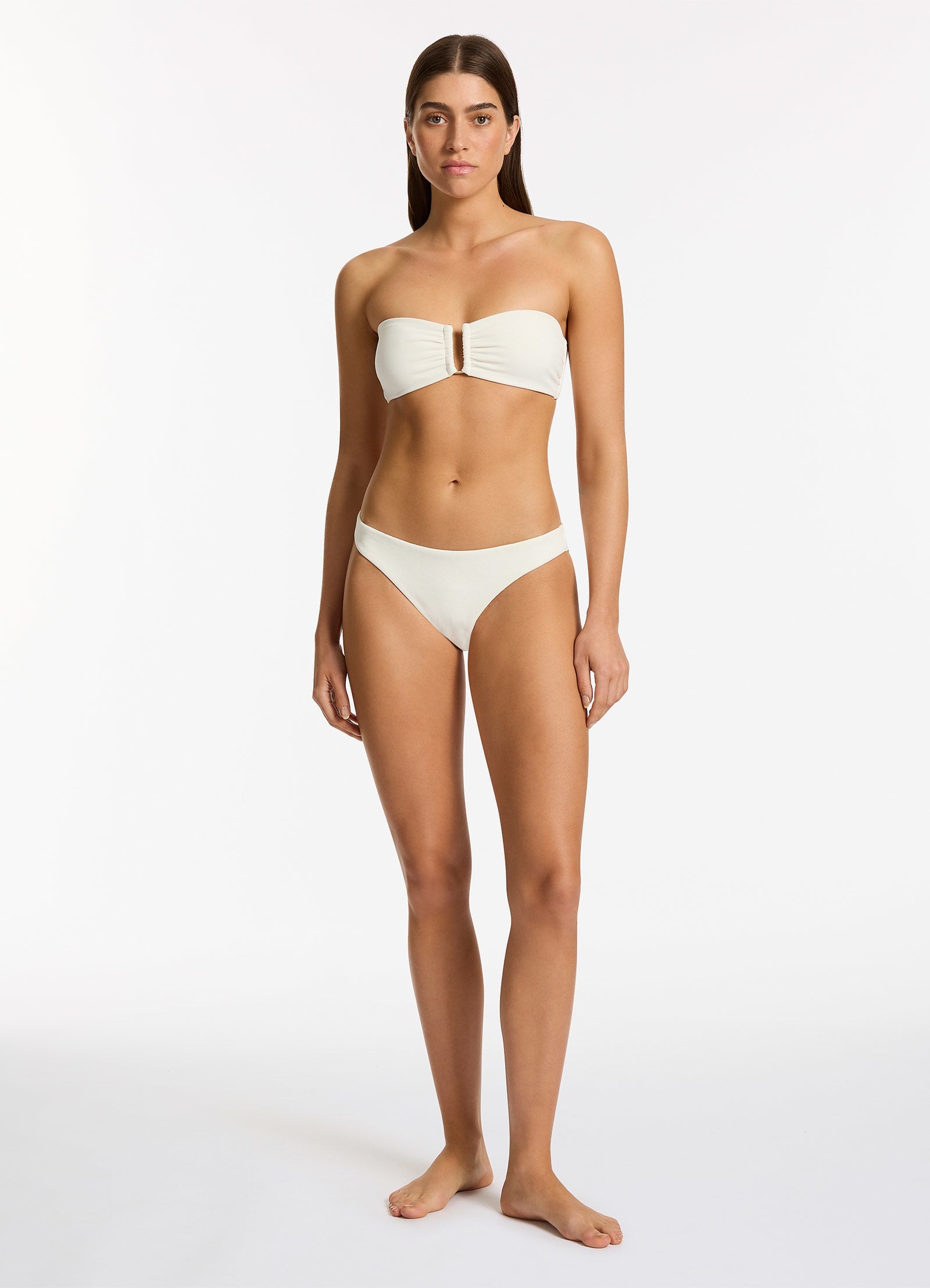 Isla Rib Hipster Bikini Bottom - Cream Color High Waisted Swimwear for Women | Perfect for Beach Vacations, Pool Parties & Summer Getaways