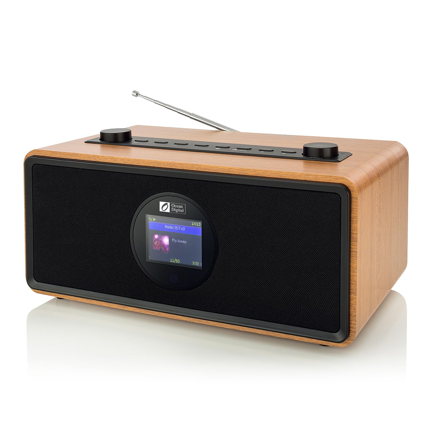 Ocean Digital WR-860 FM/Wi-Fi Internet Radio with Stereo Speakers - Alarm Clock, Sleep Timer, Aux Input & Line Out - 2.4