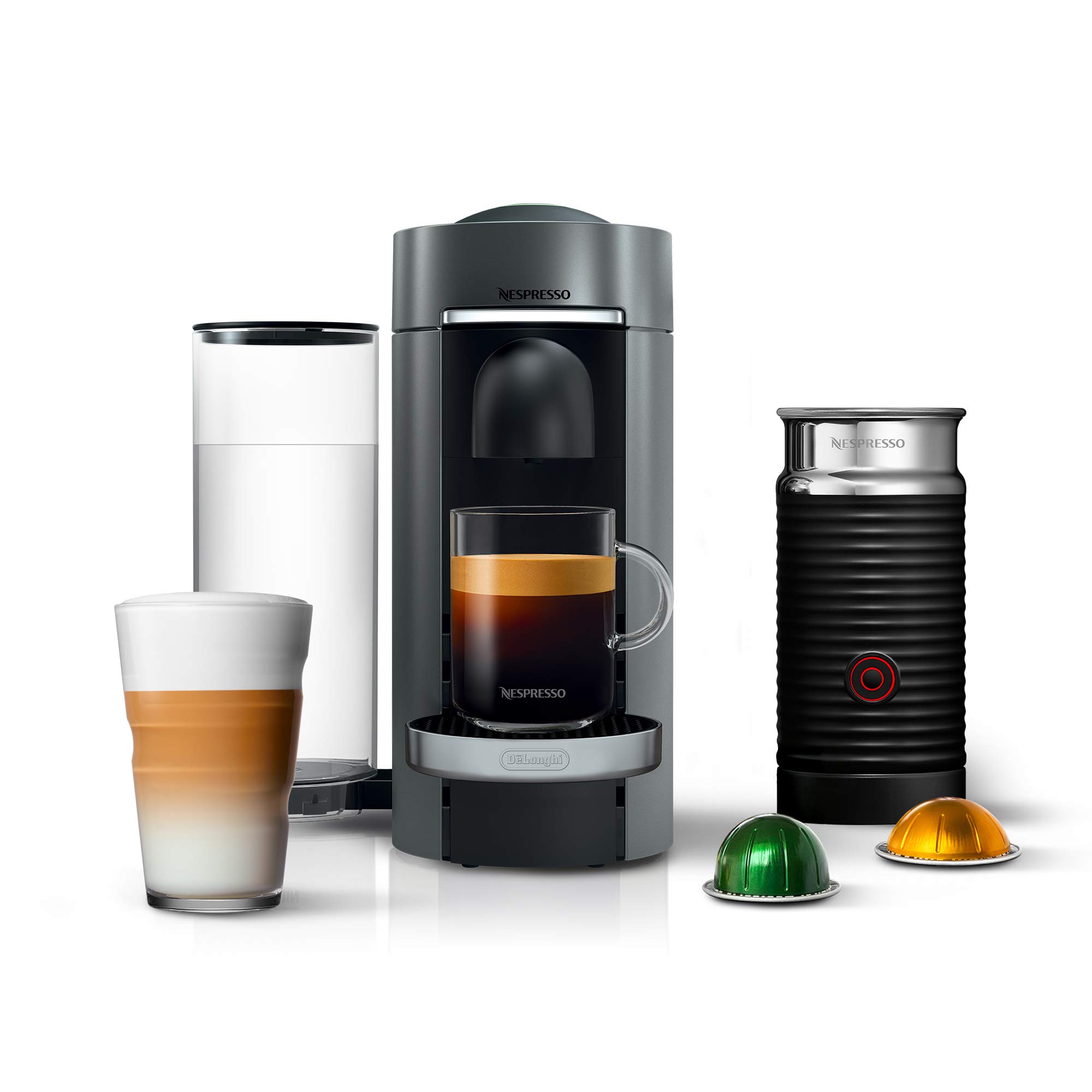De'Longhi Nespresso VertuoPlus Deluxe Coffee & Espresso Machine with Aeroccino Milk Frother - Titan Bundle for Home & Office Use