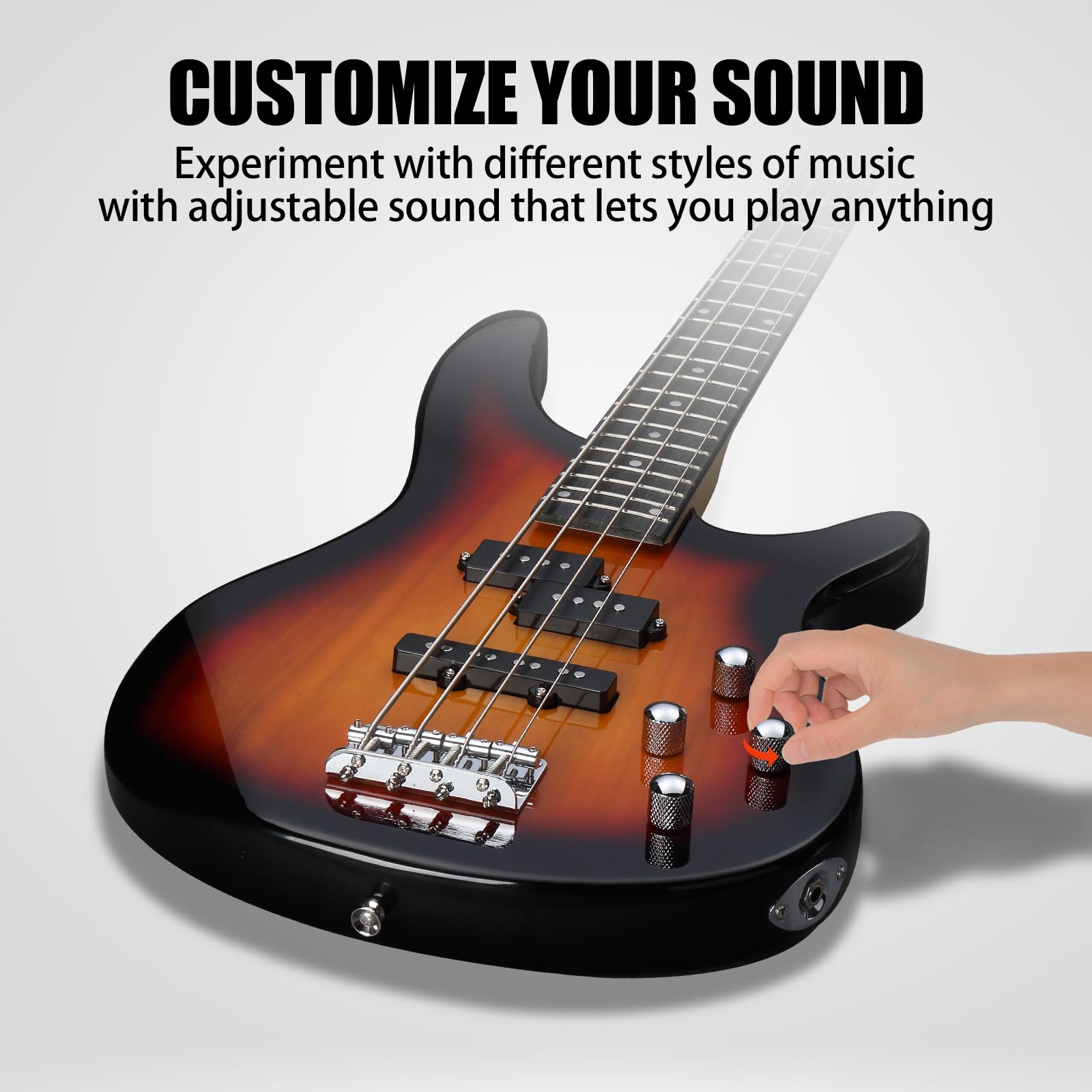 Ktaxon 4 String Electric Bass Guitar - Full Size Right Handed with Rosewood Fingerboard, Beginner Bass Guitar Kit Includes Cable & Wrench Tool (Sunset Burst) | Perfect for Beginners, Practice, Live Performances & Home Studio Recording