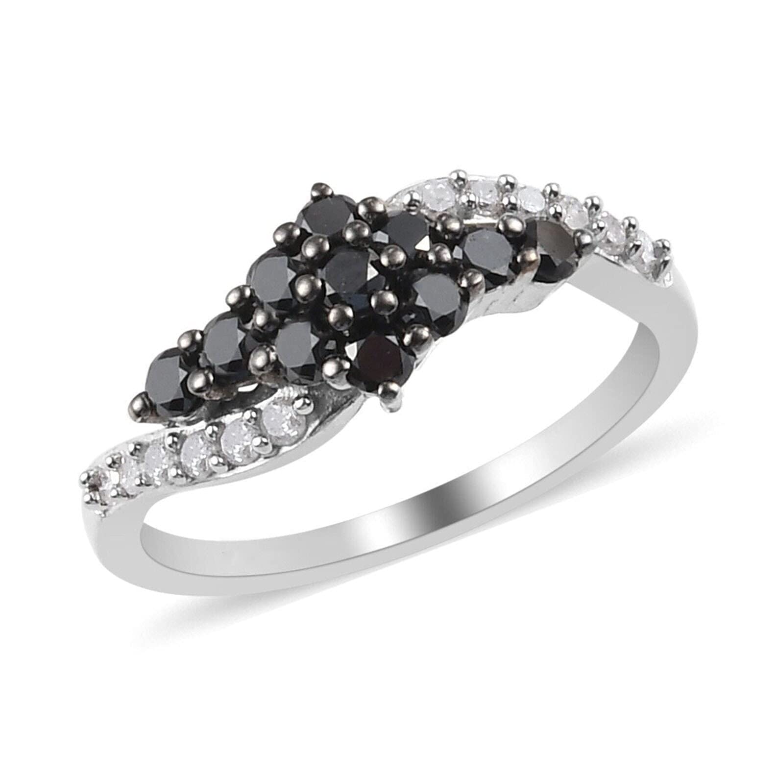 Dainty White Diamond & Black Onyx Stackable Ring Set for Women - Minimalist Sterling Silver Gold Plated Black Diamond Ring - Elegant Jewelry Gift for Her, Perfect for Stacking, Everyday Wear & Special Occasions