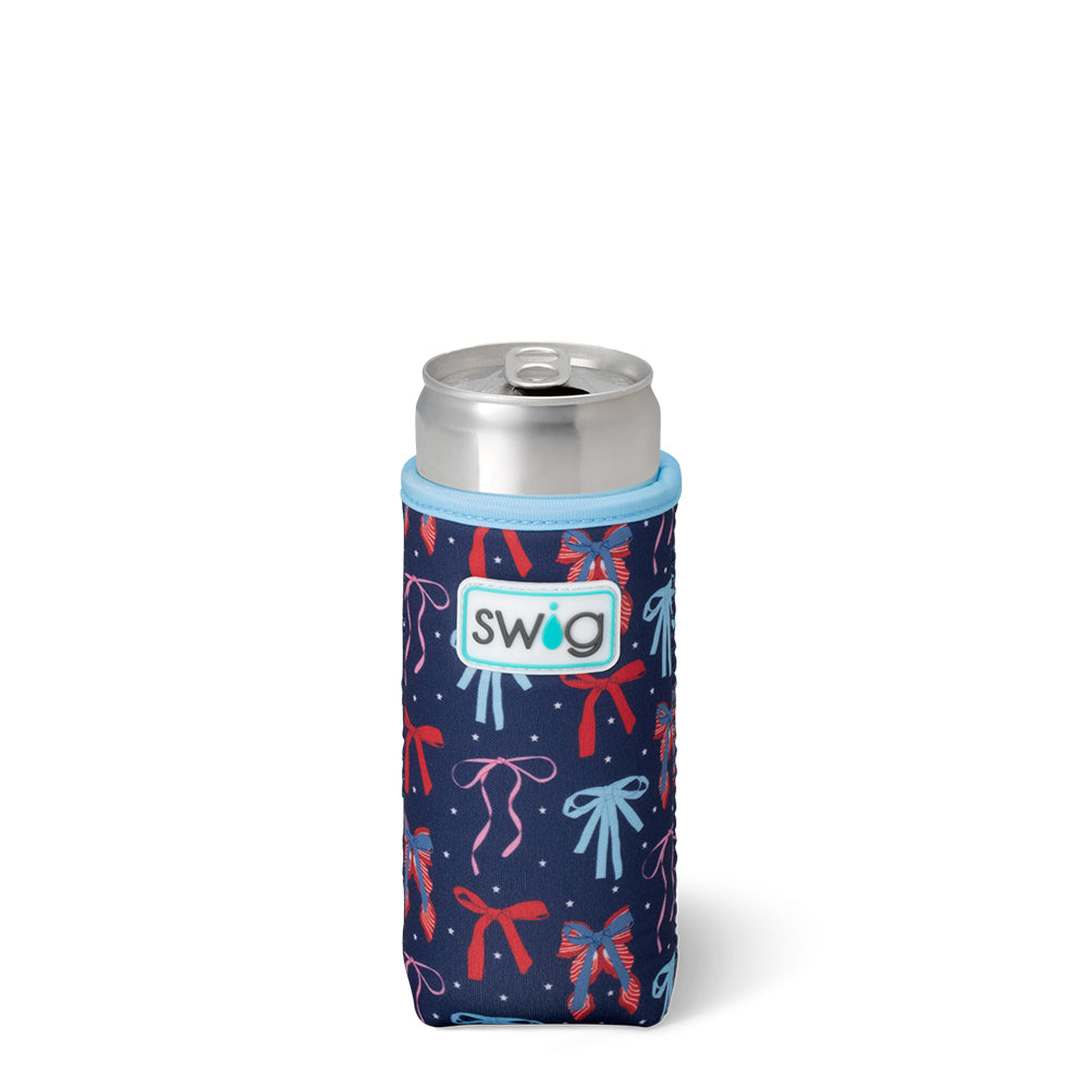 Miss Independence Slim Can Cooler - Insulated Beverage Sleeve for 12oz Cans - Patriotic American Flag Design - Perfect for BBQs, Tailgating & Outdoor Parties