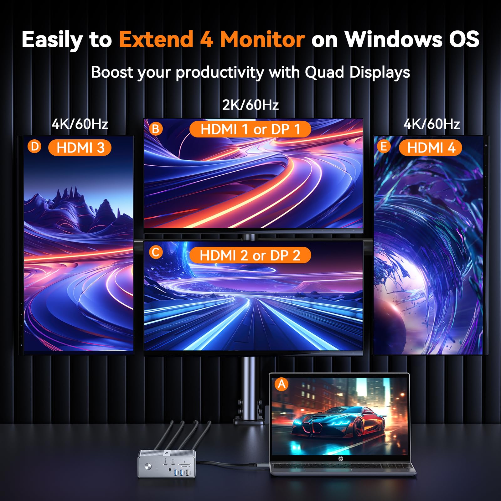 TobenONE 18-in-1 Quad Monitor Docking Station with 4 HDMI Ports, 120W Charger, USB-C Hub for Thunderbolt 4/3 - Compatible with Windows & MacBook (4 USB, 2 USB-C, Ethernet, SD/TF, Audio) - Perfect for Home Office, Gaming & Multi-Screen Workstations