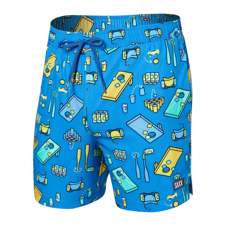 SAXX 5 Inch Oh Buoy 2-in-1 Volley Swim Trunks with Built-in Liner - Quick Dry, Comfortable Beach Shorts for Men - Perfect for Swimming, Volleyball & Summer Outdoor Activities (Racer Blue)