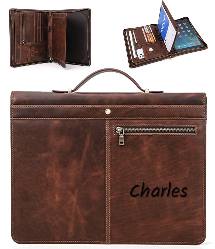 Premium Genuine Leather Portfolio Binder - Personalized Business Notebook Organizer for Men & Women - iPad Pro 12.9