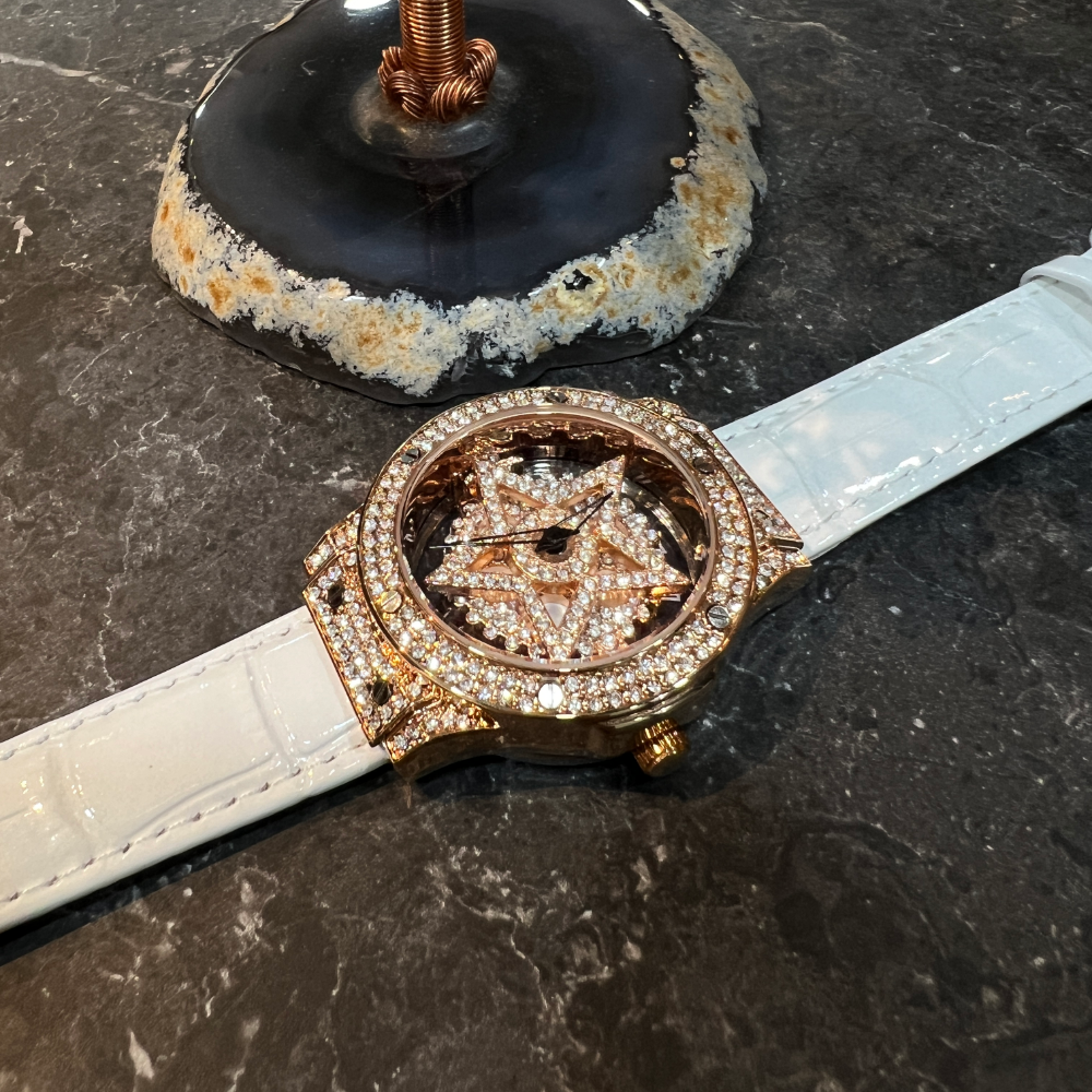 AG Collective Women's White Leather Strap Watch L 5047 RGW RG - Elegant Timepiece for Office, Party & Everyday Wear