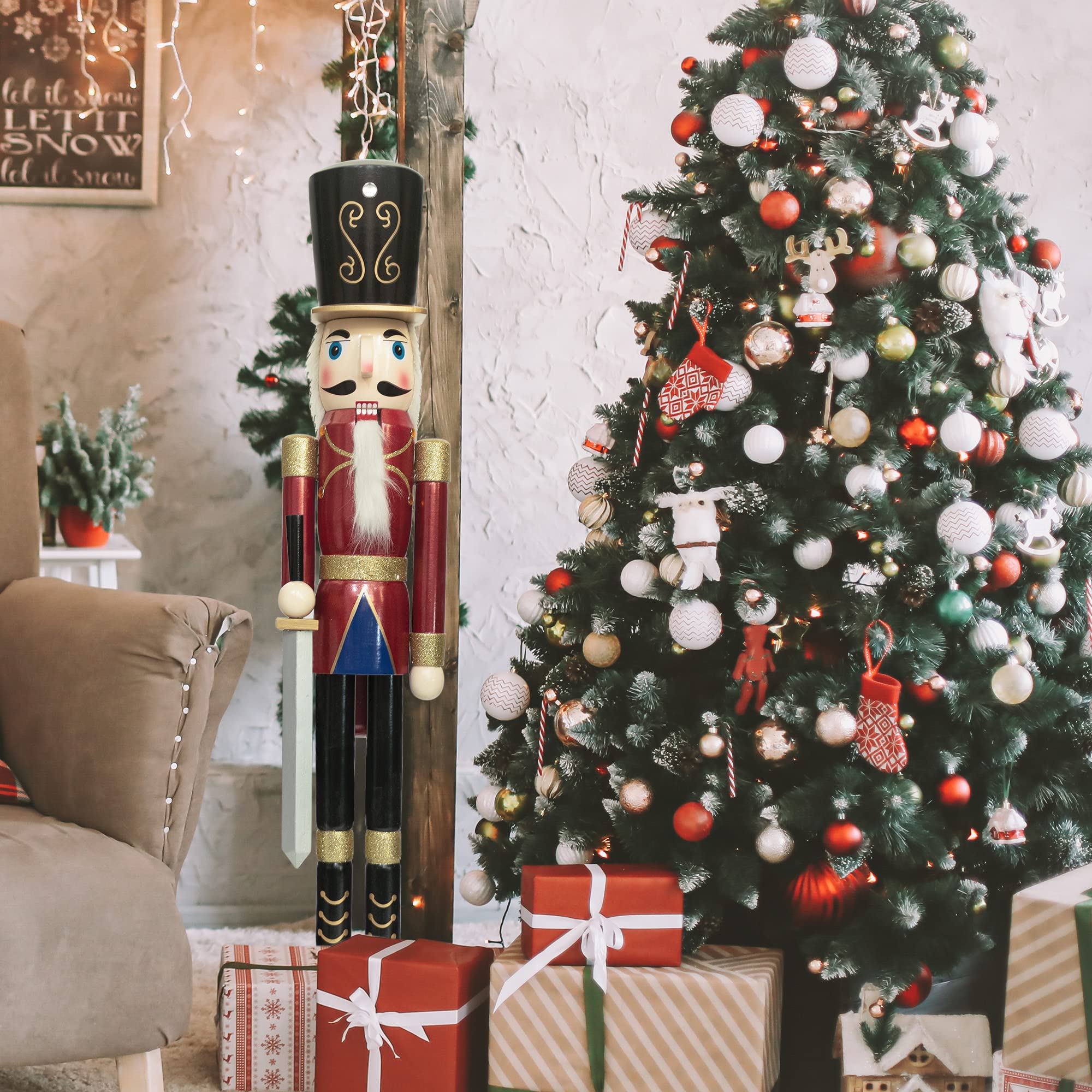 4ft Large Wooden Christmas Nutcracker Soldier Figurine - Holiday Decor for Front Door, Christmas Tree, Mantel & Fireplace - KI Store - Perfect for Festive Home & Office Decorations