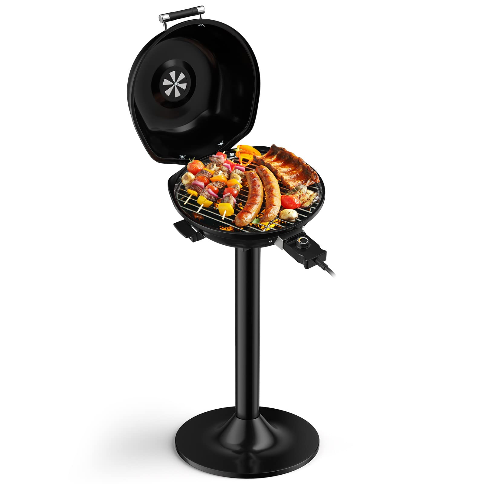 Giantex 1600W Electric Grill Indoor Outdoor - Portable BBQ Grill with Adjustable Temperature, Non-Stick Removable Grilling Rack & Oil Drip Tray - Perfect for Picnic, Camping, Backyard, Tailgating & Home Cooking (Black)