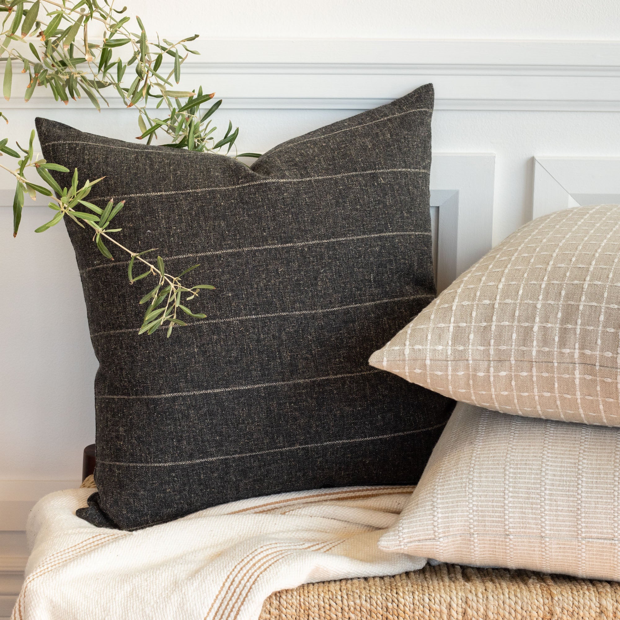 Dunrobin Stripe 22x22 Decorative Throw Pillow Cover - Sable Brown Luxury Cushion for Sofa, Bed & Home Decor