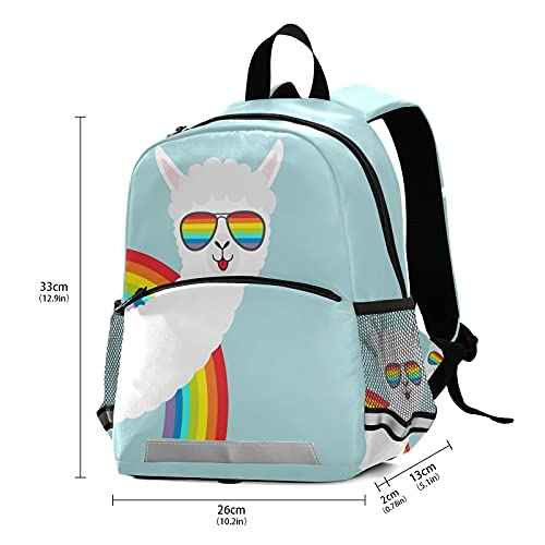 Funny Rainbow Llama Toddler Backpack with Safety Leash - Cute Alpaca School Bag for Boys & Girls | Kindergarten, Preschool & Travel Backpack with Reflective Stripes & Chest Clip | Perfect for Daycare, Outdoor Adventures & Daily Use