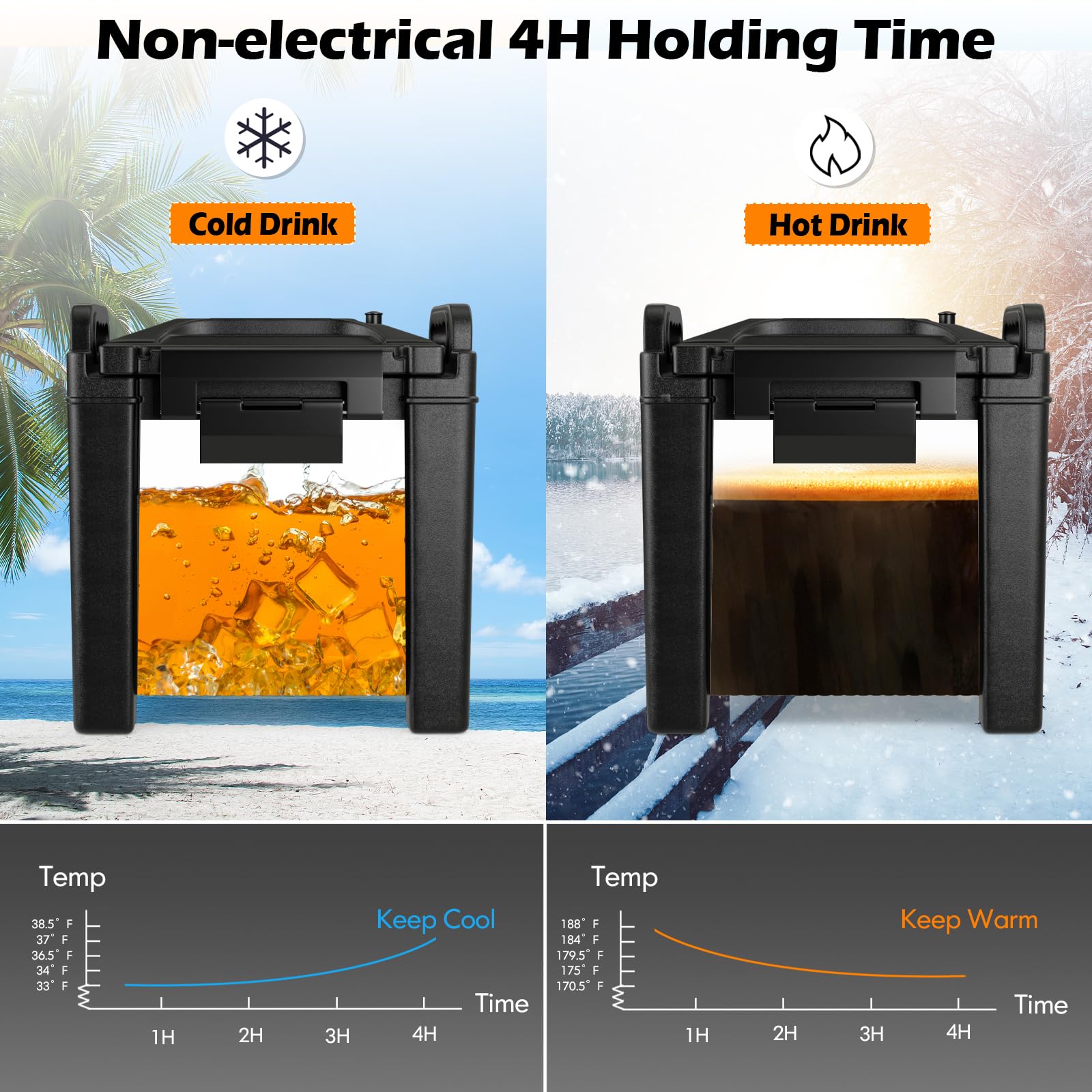 COSTWAY 2.5 Gallon Insulated Beverage Dispenser | Hot & Cold Drink Server with Handles | Food-Grade LLDPE Material | Keeps Chocolate, Tea, Coffee Warm | Perfect for Parties, Catering, Events, and Outdoor Gatherings | Black