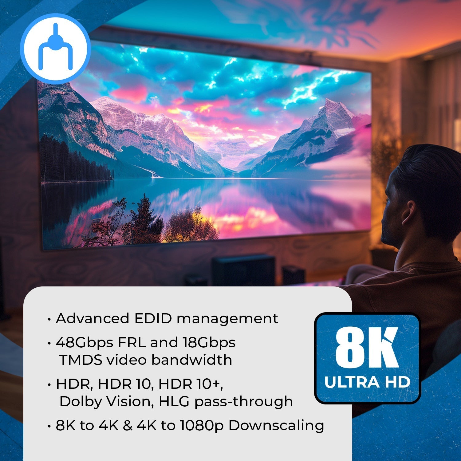 1x2 HDMI Splitter with Audio Out - 8K UltraHD 1 Input 2 Output EDID (BK 102) for Home Theater & Multi-Screen Gaming Setup