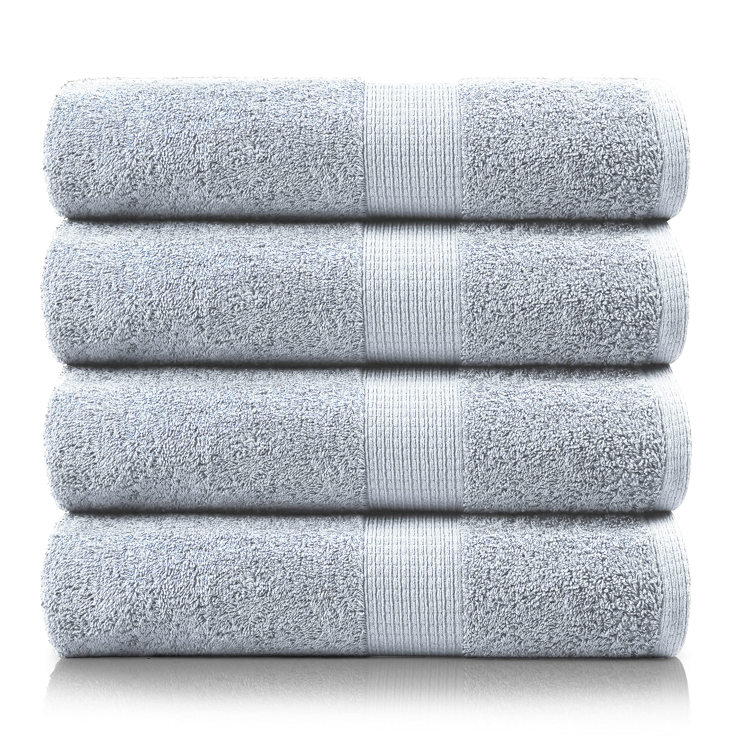 4 Pack 100% Cotton Bath Towel Set - Ultra Soft, Quick Dry & Premium Spa Quality Grey Bath Towels for Bathroom, Shower & Gym - Perfect for Home, Hotel & Spa Use