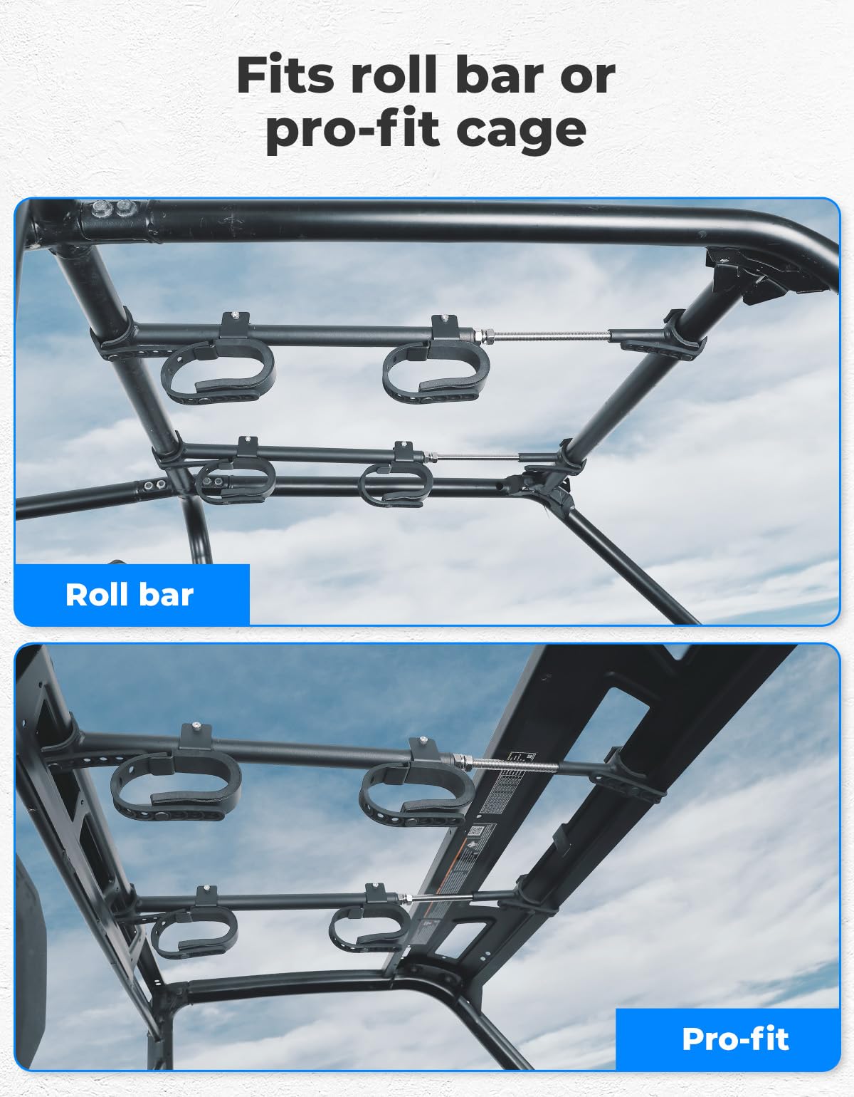 KEMIMOTO UTV Overhead Tool Holder Rack - Heavy Duty Roof Mounted Hunting Gear Organizer for 23-32 inch Roll Bars | Fits Polaris Ranger & Kawasaki Mule | Perfect for Off-Roading, Camping & Outdoor Adventures