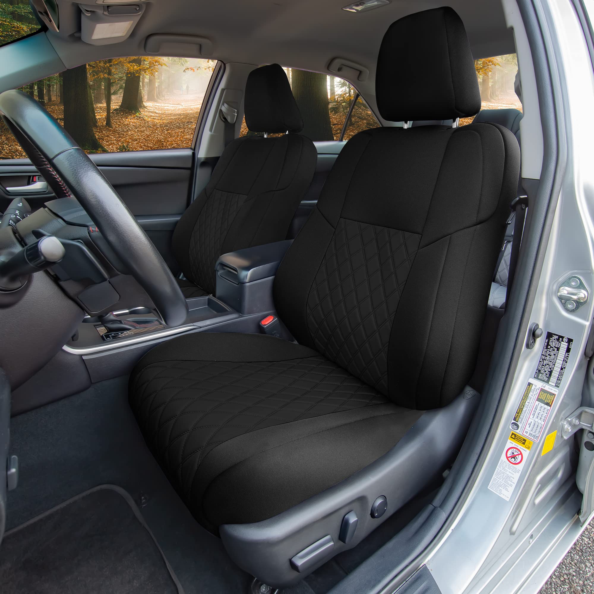 Premium Custom Fit Neoprene Seat Covers for Toyota Camry LE/SE/XSE/XLE (2012-2017) - Waterproof Black Front Seat Covers Set | Durable Interior Accessories | Perfect for Daily Commute, Road Trips & Car Protection
