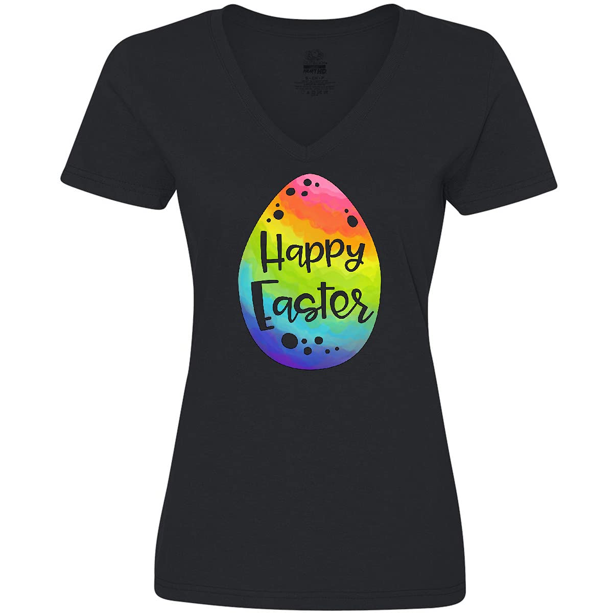 Inktastic Happy Easter Rainbow Easter Egg Women's V-Neck T-Shirt - Cute Easter Outfit for Women, Spring Holiday Party, Family Gathering & Egg Hunt Activities