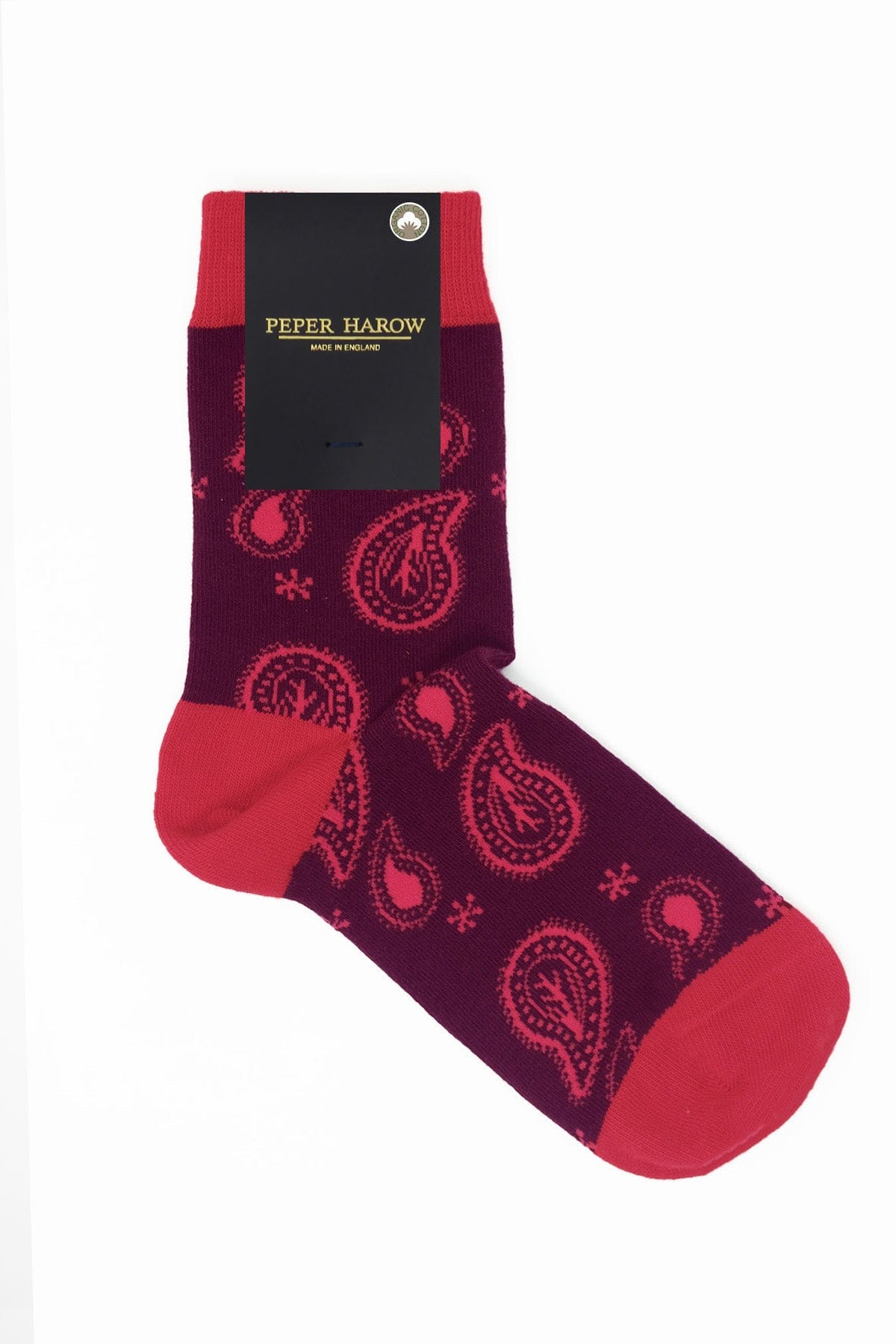 Organic Cotton Paisley Women's Socks - Burgundy Red for Casual Wear, Yoga & Home Comfort