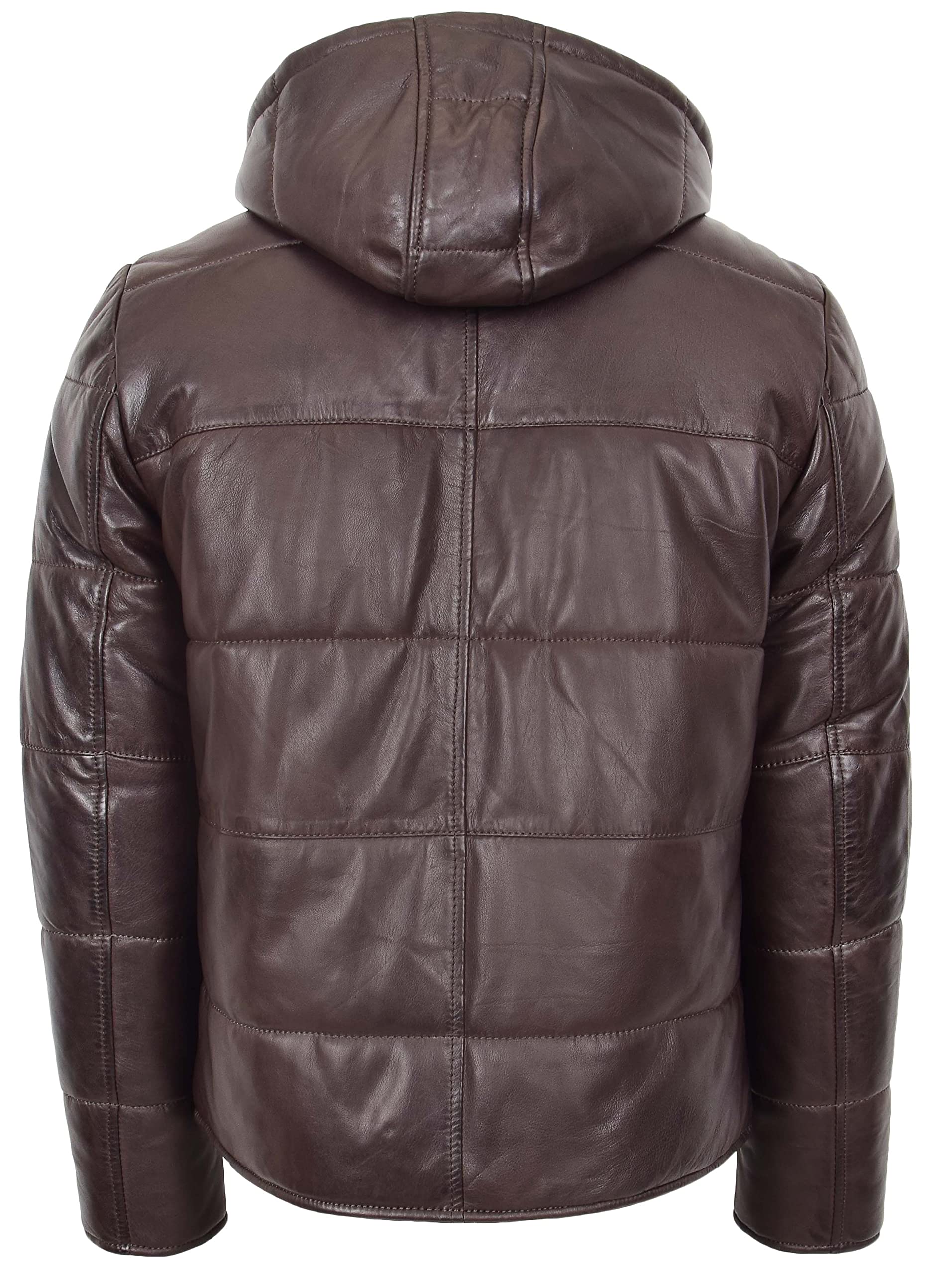 Men's Genuine Leather Puffer Jacket with Detachable Hood - Winter Warm Stylish Coat for Outdoor Activities | Perfect for Hiking, Skiing & Urban Fashion
