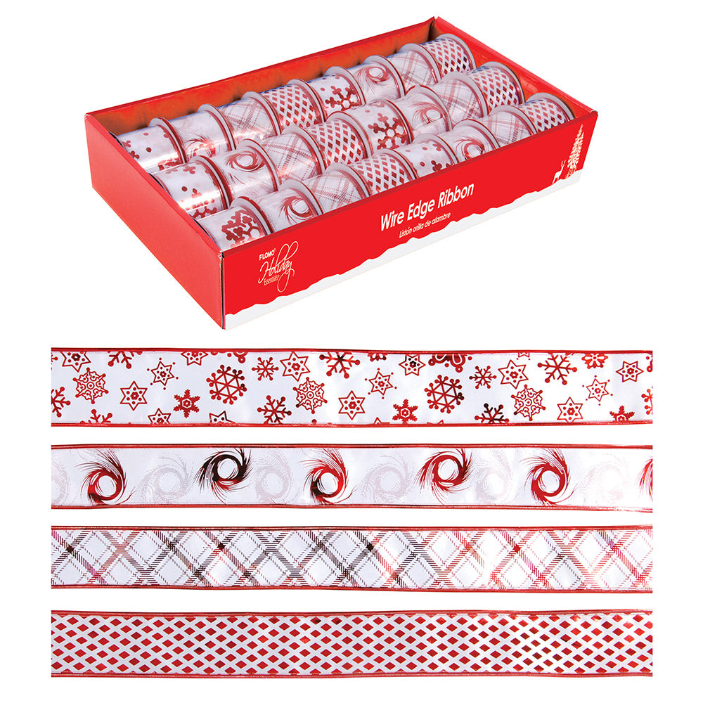 2 X 3 Yd Christmas Wired Satin Ribbon in PDQ - 4 Color Assortments for Gift Wrapping, Tree Decorations & Holiday Crafts