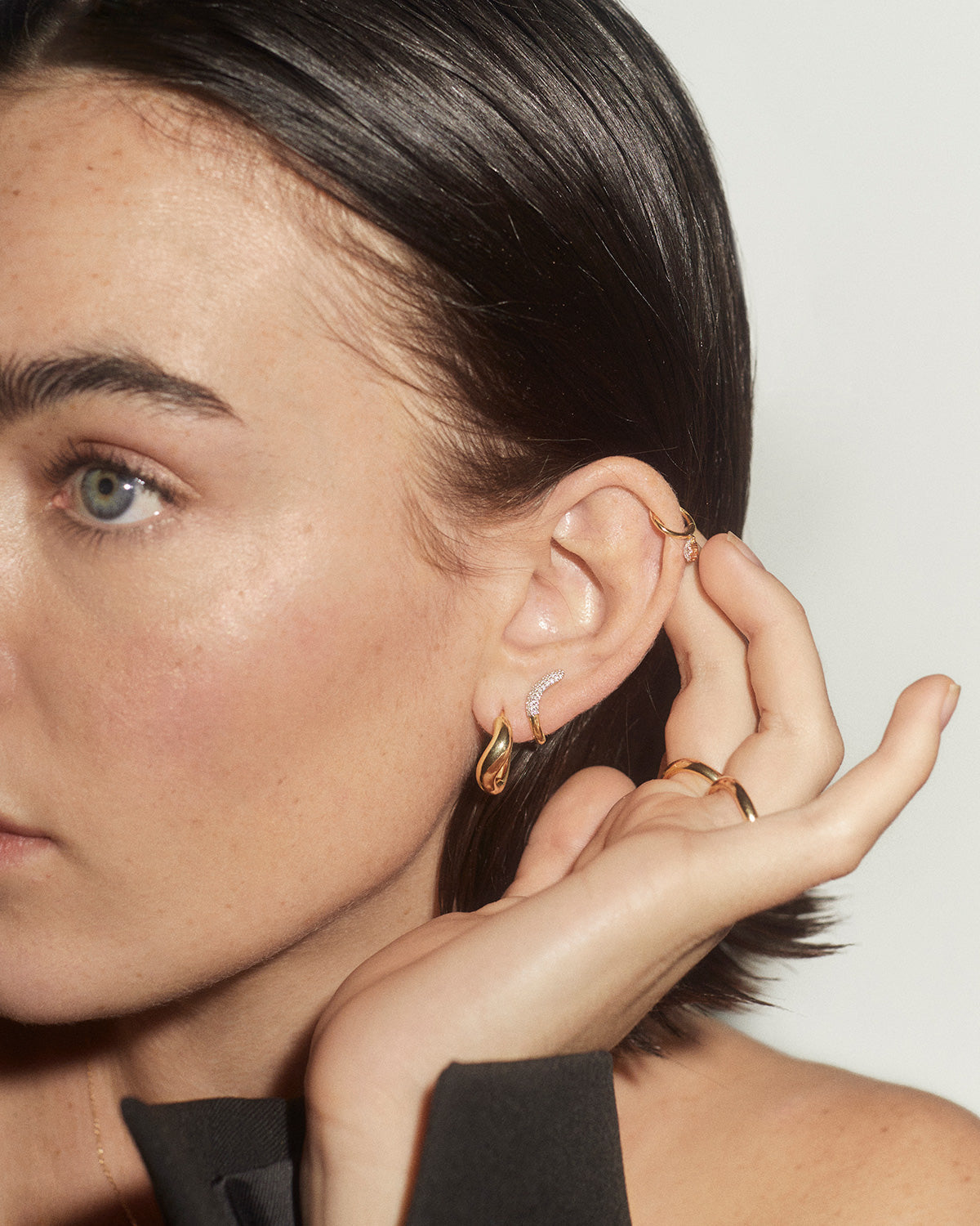 GRID Diamonds and Gold Celeste Hoops - Elegant 14K Gold Plated Hoop Earrings for Women, Perfect for Parties, Weddings & Everyday Wear