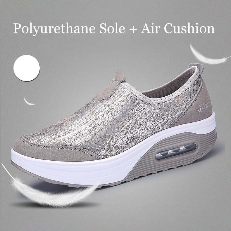 Women's Comfortable Platform Sneakers with Arch Support - Air Cushion Wedge Slip-On Loafers for Walking, Casual & Fashion | Perfect for Work, Travel & Everyday Wear
