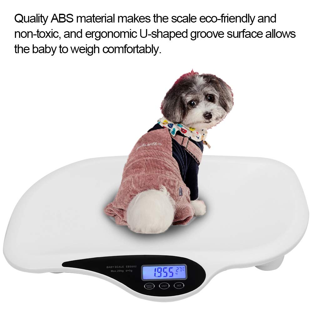 25.6×17.2×3in Digital Baby Scale with U-Shaped Groove - Accurate Toddler & Pet Scale up to 20KG/44LB - Newborn Weight Scale with LCD Screen, 150cm Tape Measure & One-Touch Reset - Perfect for Infants, Pets and Home Health Monitoring