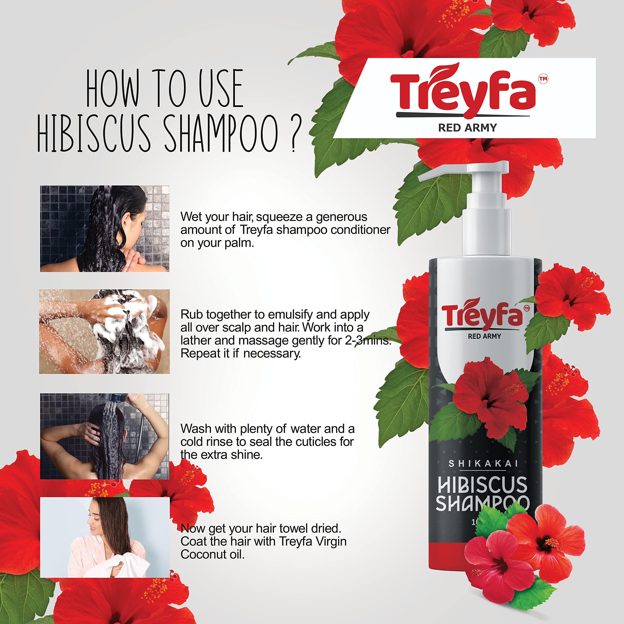 Treyfa Hibiscus Shampoo for Hair Growth & Shine - Natural Hair Care with Hibiscus, Shikakai, Reetha & Onion - Strengthens Hair Follicles for Long, Healthy Locks - 100ml for Women & Men - Perfect for Daily Hair Wash & Scalp Nourishment