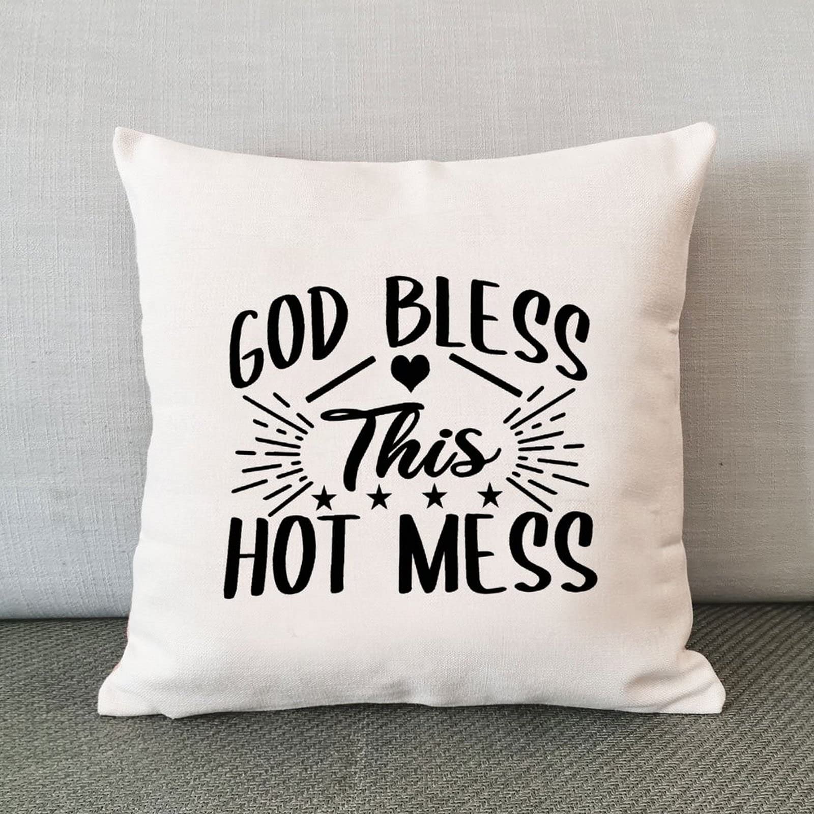 Religious Christmas Pillow Cover - Bible Quotes & God Bless This Hot Mess - Christian Home Decor for Sofa, Couch - Inspirational Gift for Holidays & Birthdays - Perfect for Cozy Winter Nights & Faith-Based Decor