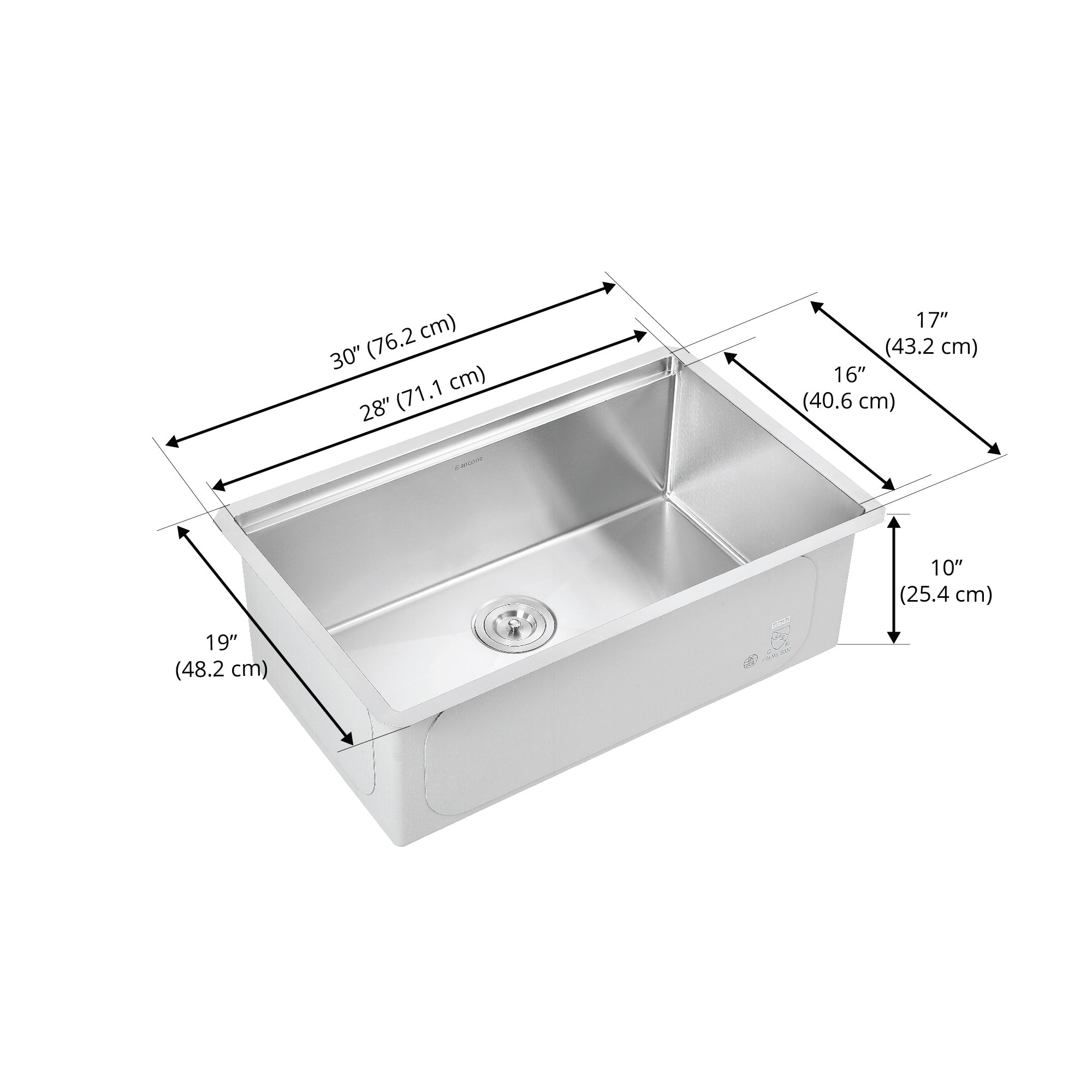Ancona 30-Inch Handmade Undermount Single Bowl Workstation Kitchen Sink with Accessories - Satin Stainless Steel - Perfect for Modern Kitchens & Food Prep Stations