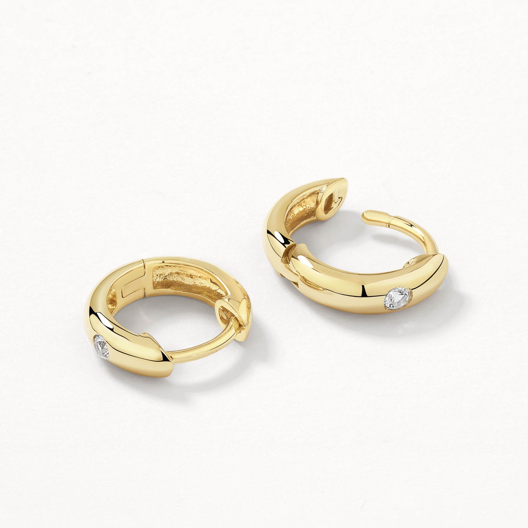 14K Gold White Topaz Round Curve Huggie Earrings for Women - Perfect for Weddings, Parties & Everyday Wear