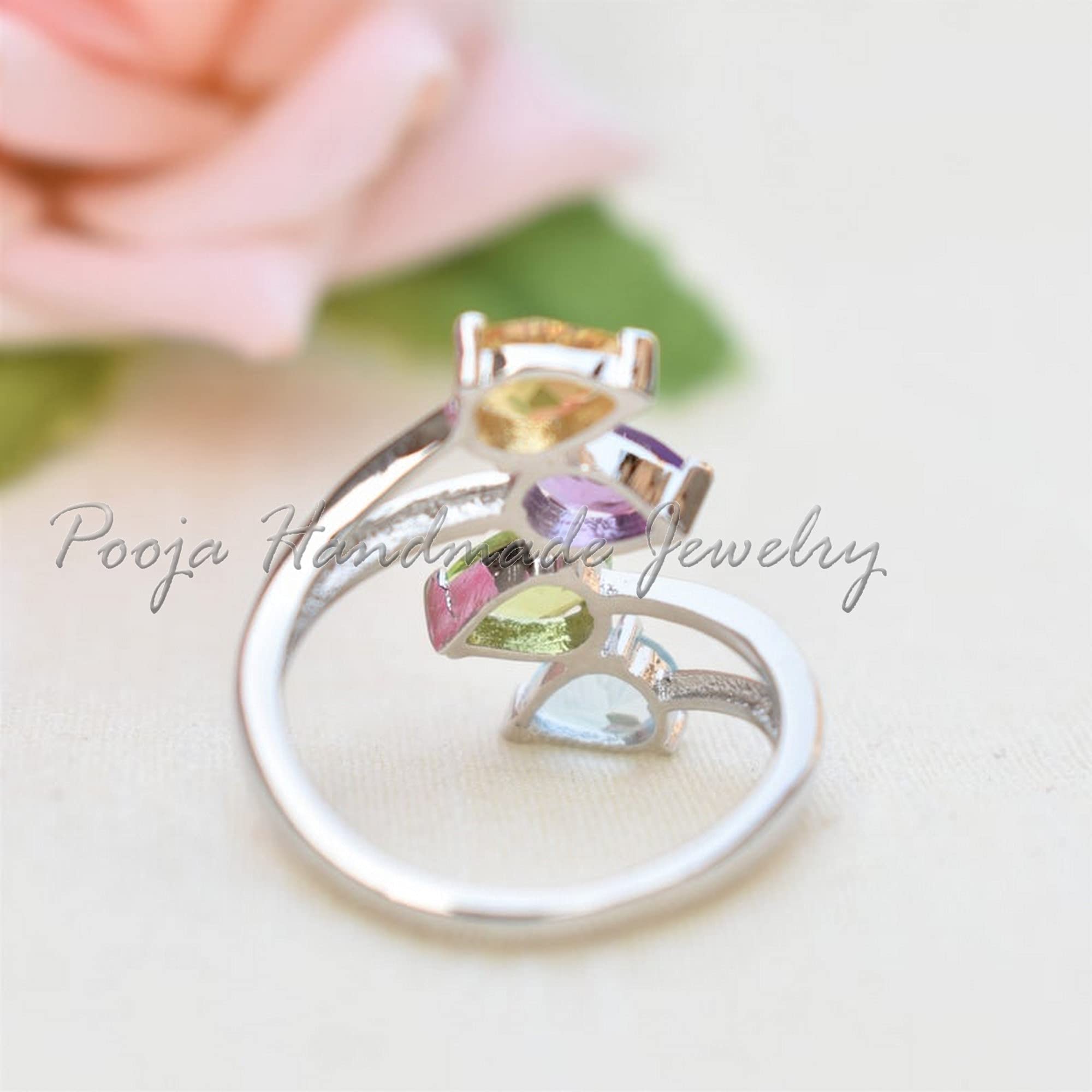 Multi Stone Ring - Blue Topaz Citrine Peridot Amethyst 925 Sterling Silver Handmade Spiral Ring | Engagement Jewelry, Wedding Gift for Her, Dainty Statement Piece | Perfect for Anniversaries, Date Nights & Special Occasions