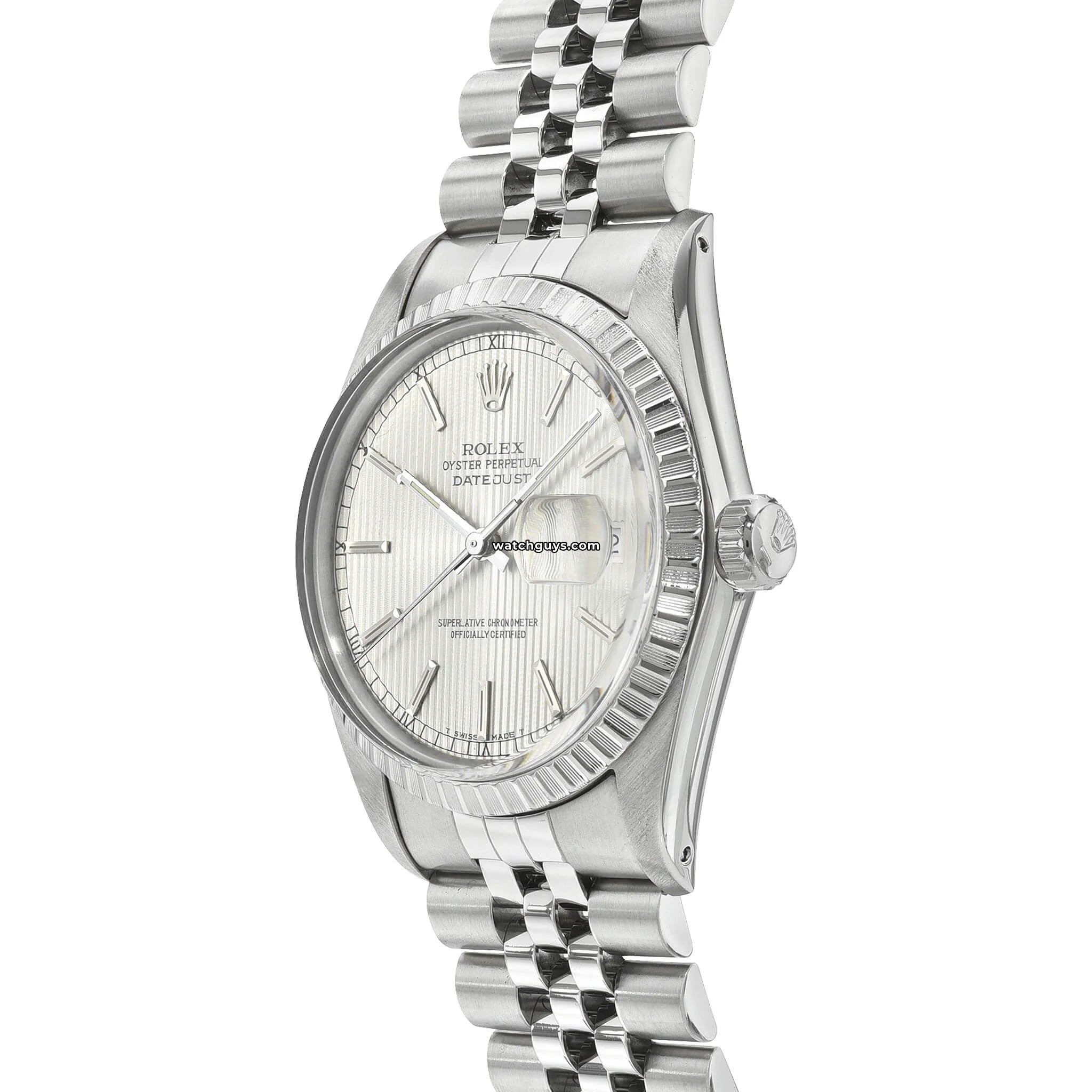 Authentic Rolex Datejust 16030 Men's Watch - Silver Tapestry Dial, Stainless Steel - Luxury Timepiece for Business & Formal Occasions