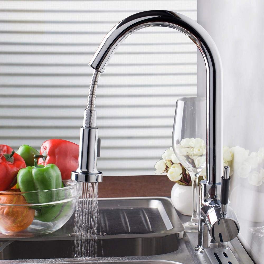 Dual Function Solid Brass Pull-Out Kitchen Faucet with Swivel Spout - Perfect for Vessel Sinks & Modern Bathrooms | Ideal for Cooking, Washing Dishes & Bathroom Vanities