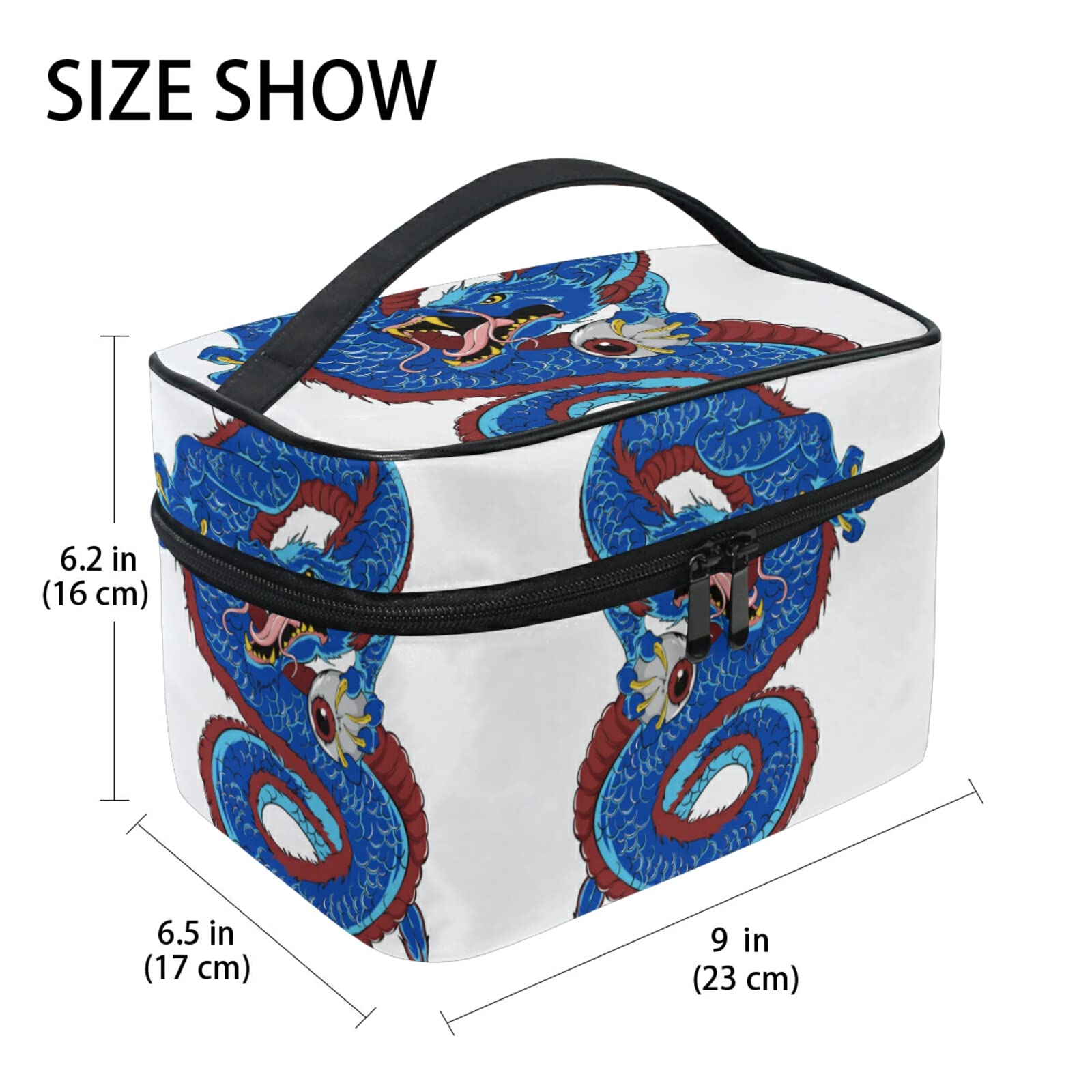 Blue Dragon Cosmetic Bag for Women - Waterproof Makeup Organizer with Zipper, Cute Toiletry Pouch for Travel, Gym & Daily Use - Perfect Gift for Girls & Teens
